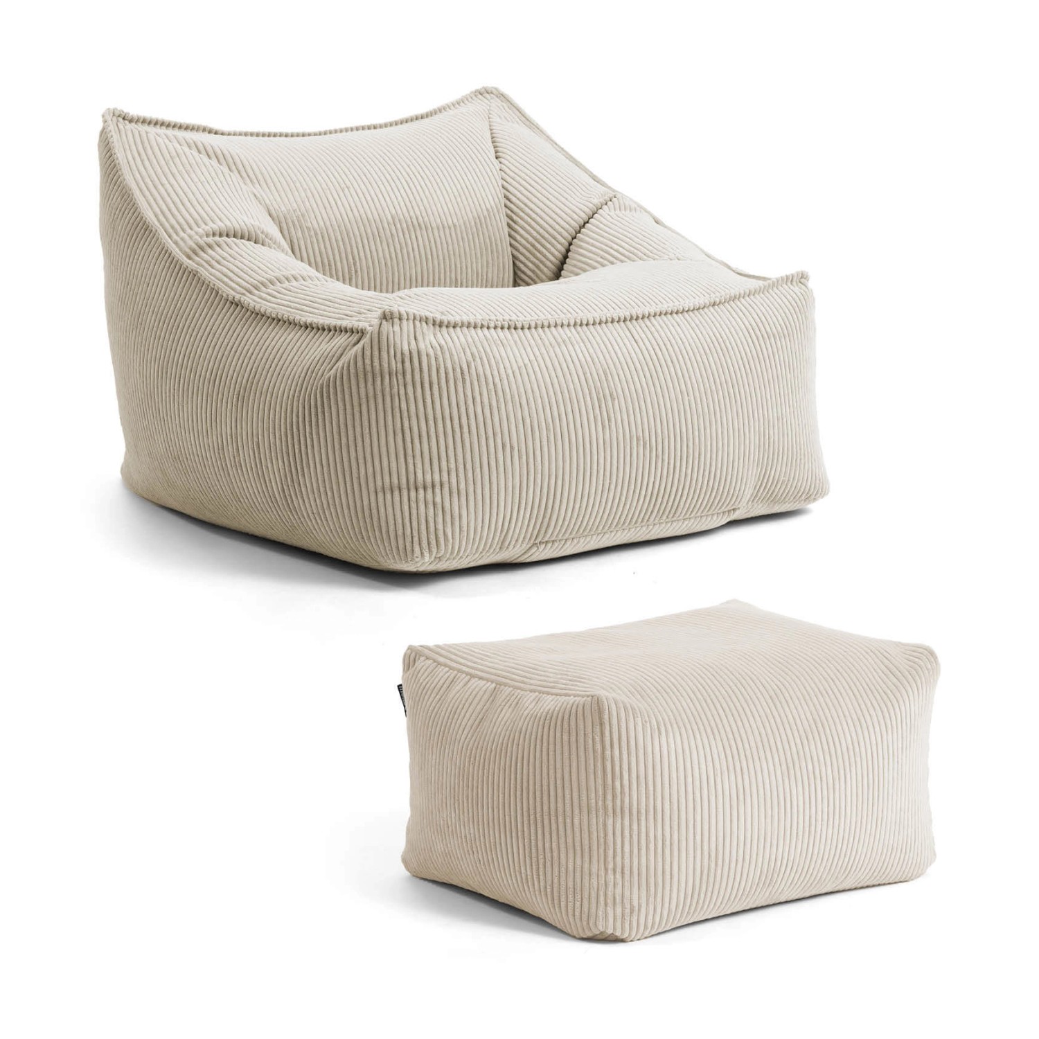 mokebo Sitzsack Sessel mit Hocker aus Cord Der Lümmel XXL Sitzsack Cord Sessel oder Sitz Sessel in Beige