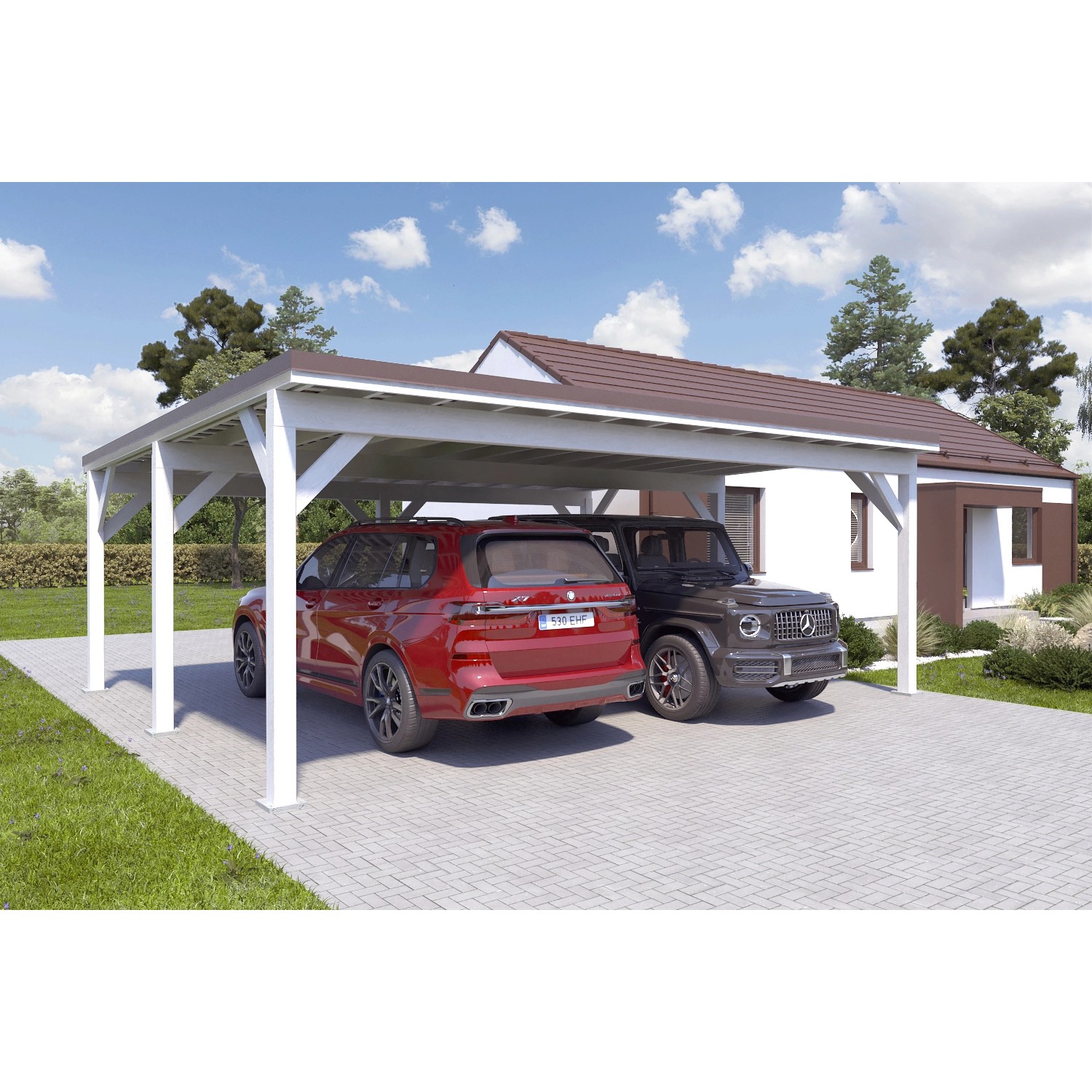 Holzbrüder Carport Ralf 42m² 150kg/m² Reinweiß-Dunkelbraun