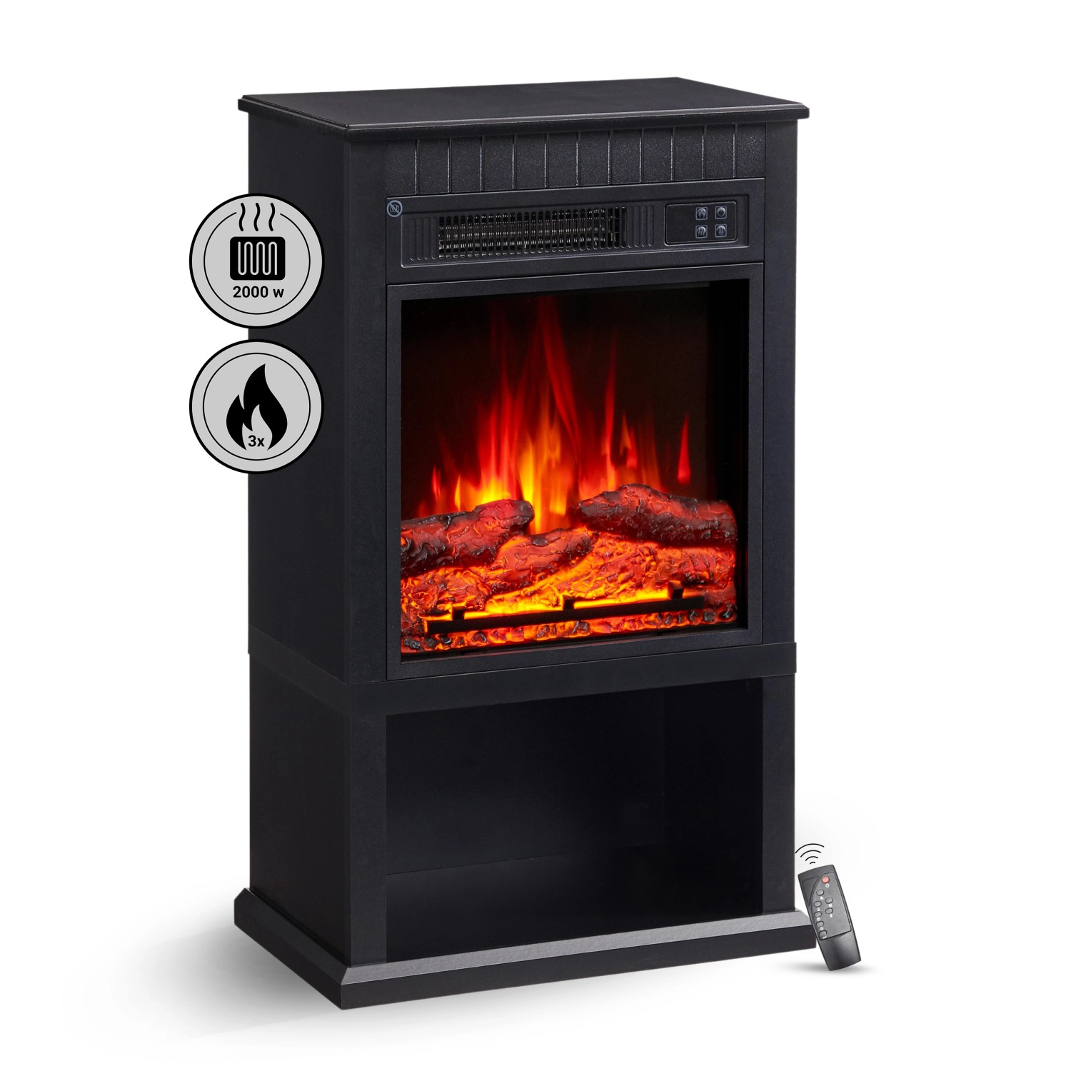 BALDERIA EM-BK Elektrokamin Standkamin Heizung 3D-Flammeneffekt Schwarz