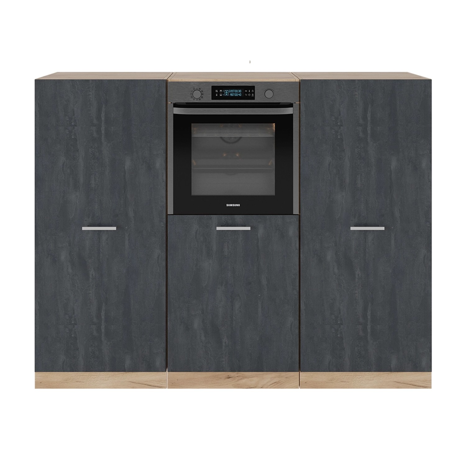 Vicco R-Line Einbauküche Schwarz Beton/Goldkraft Eiche 180 cm ohne Arbeitsplatte ohne E-Geräte