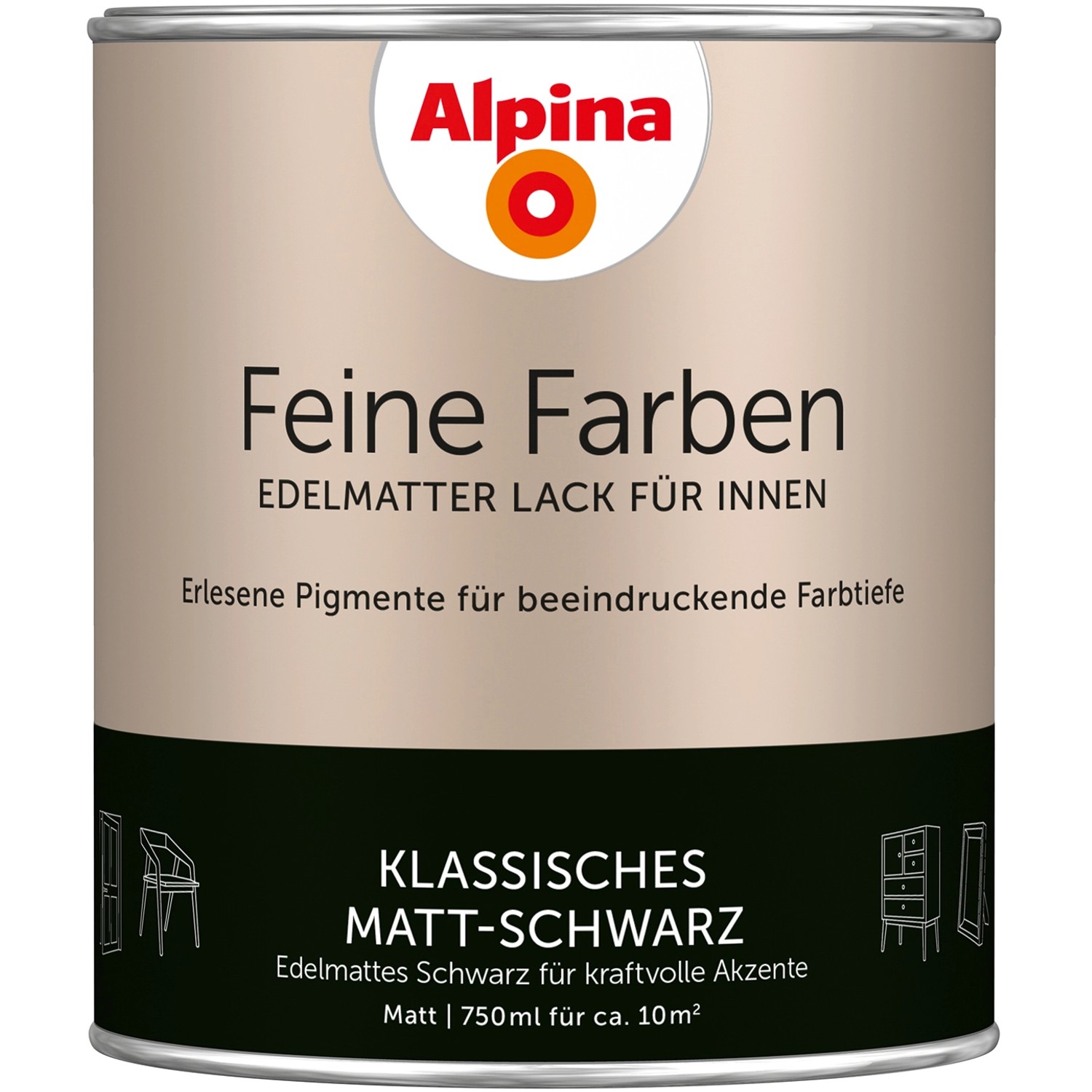 Alpina Feine Farben Lack Klassisches Matt-Schwarz 750 ml