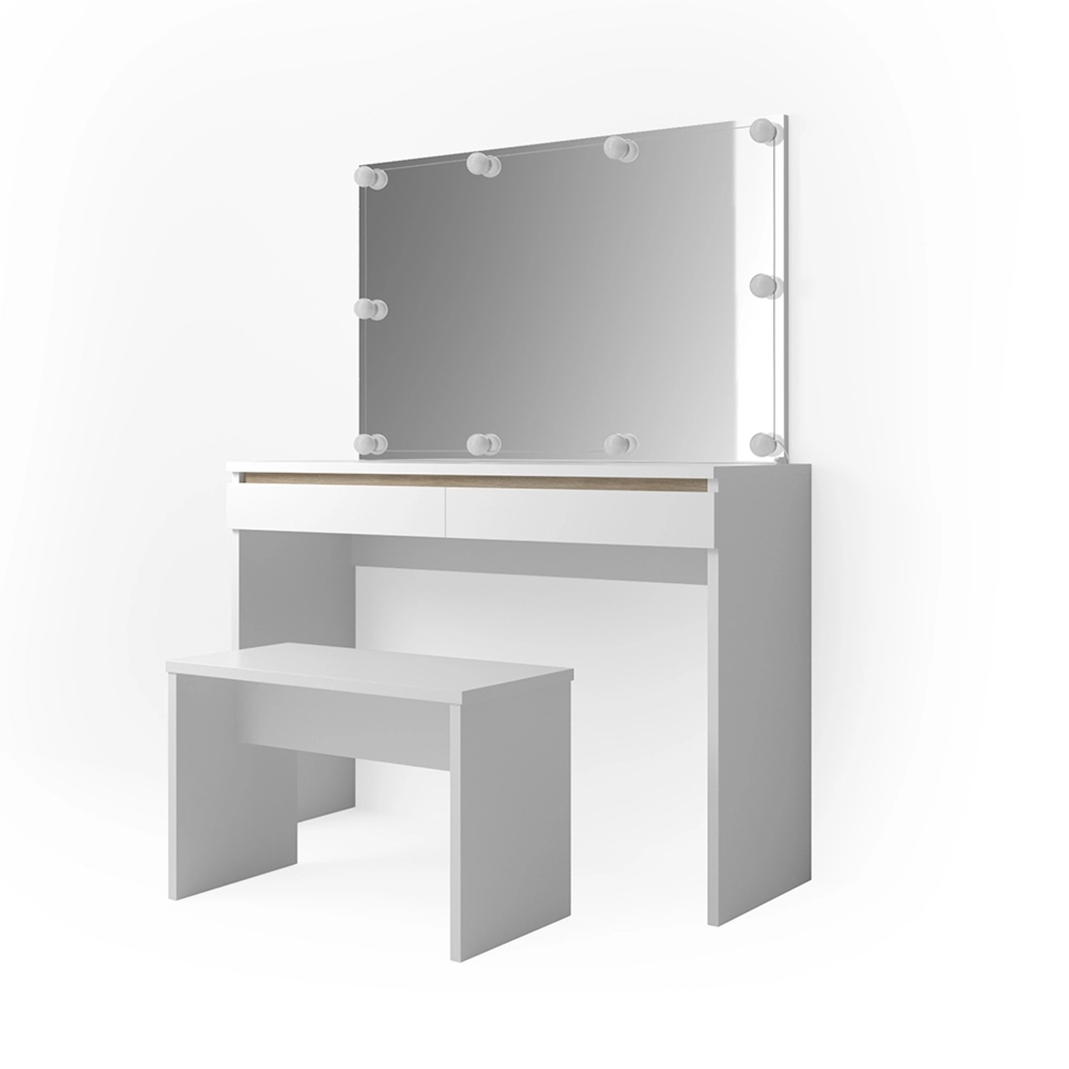 Vicco Schminktisch Emma Weiß 120 cm mit LED Beleuchtung und Bank