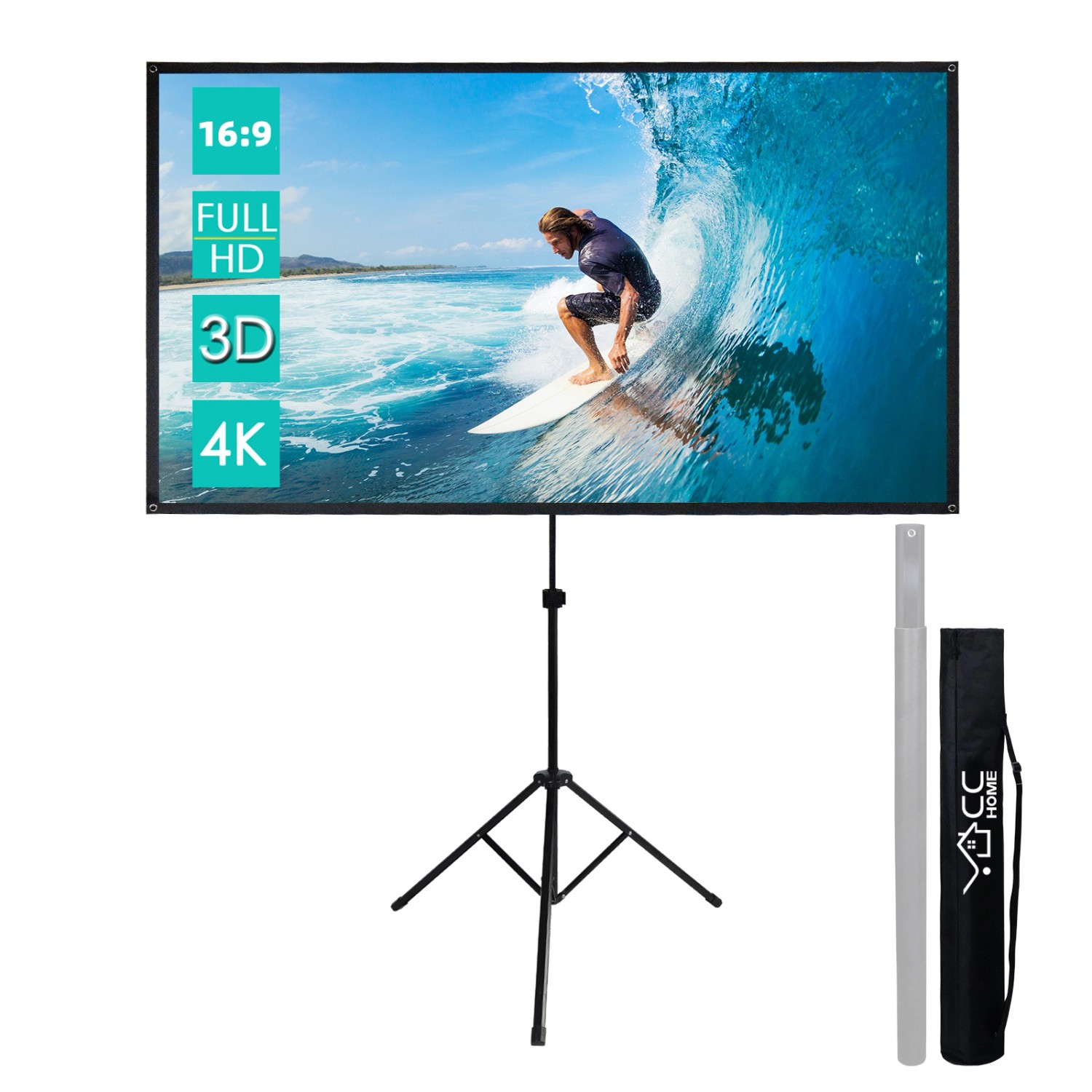 CCLIFE Klappbar Beamer Leinwand mit Stativ Inklusiv Montagematerial 90 Zoll Projektionsleinwand Rolloleinwand Heimkino Mobile