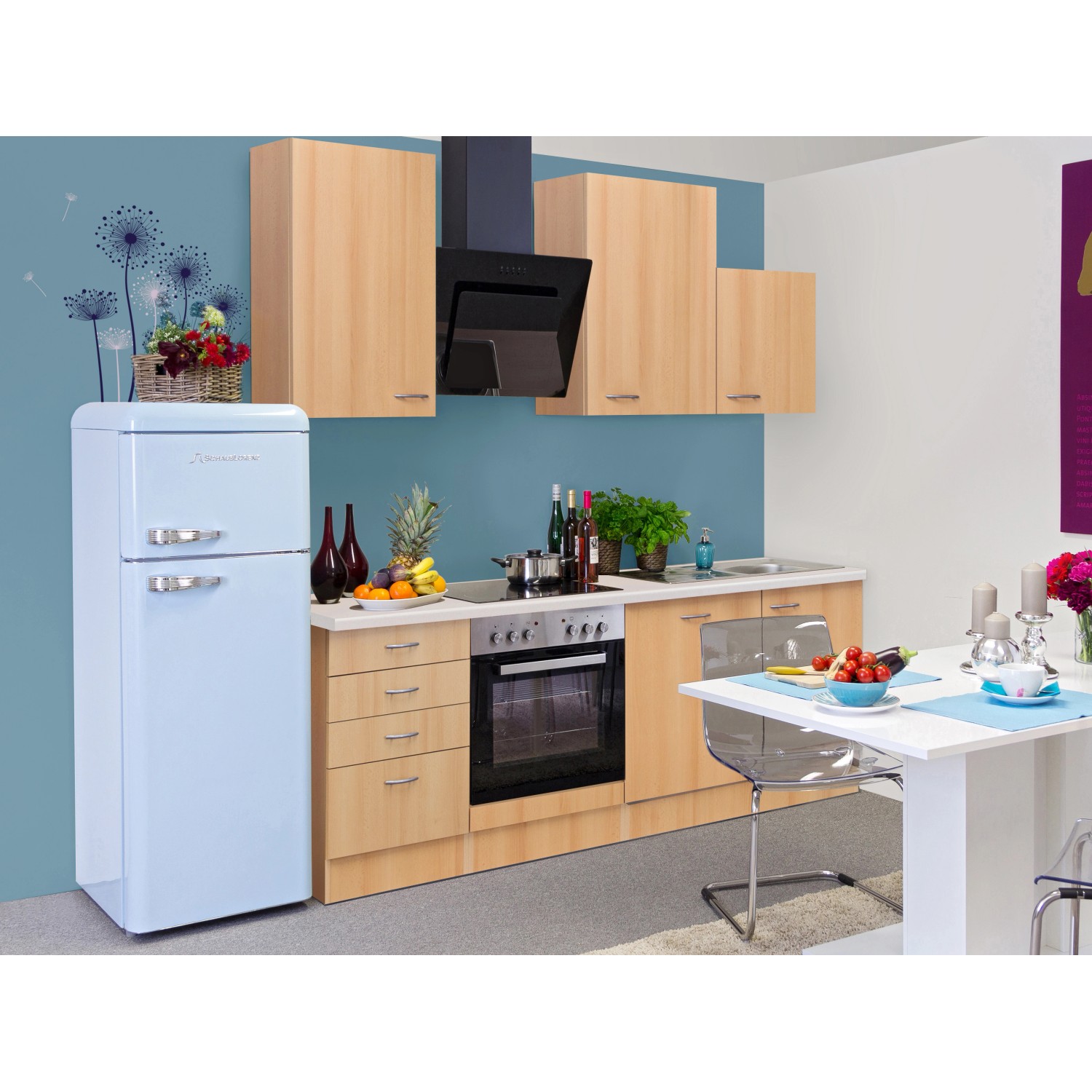 Flex-Well Classic Küchenzeile Nano 220 cm Buche Nachbildung