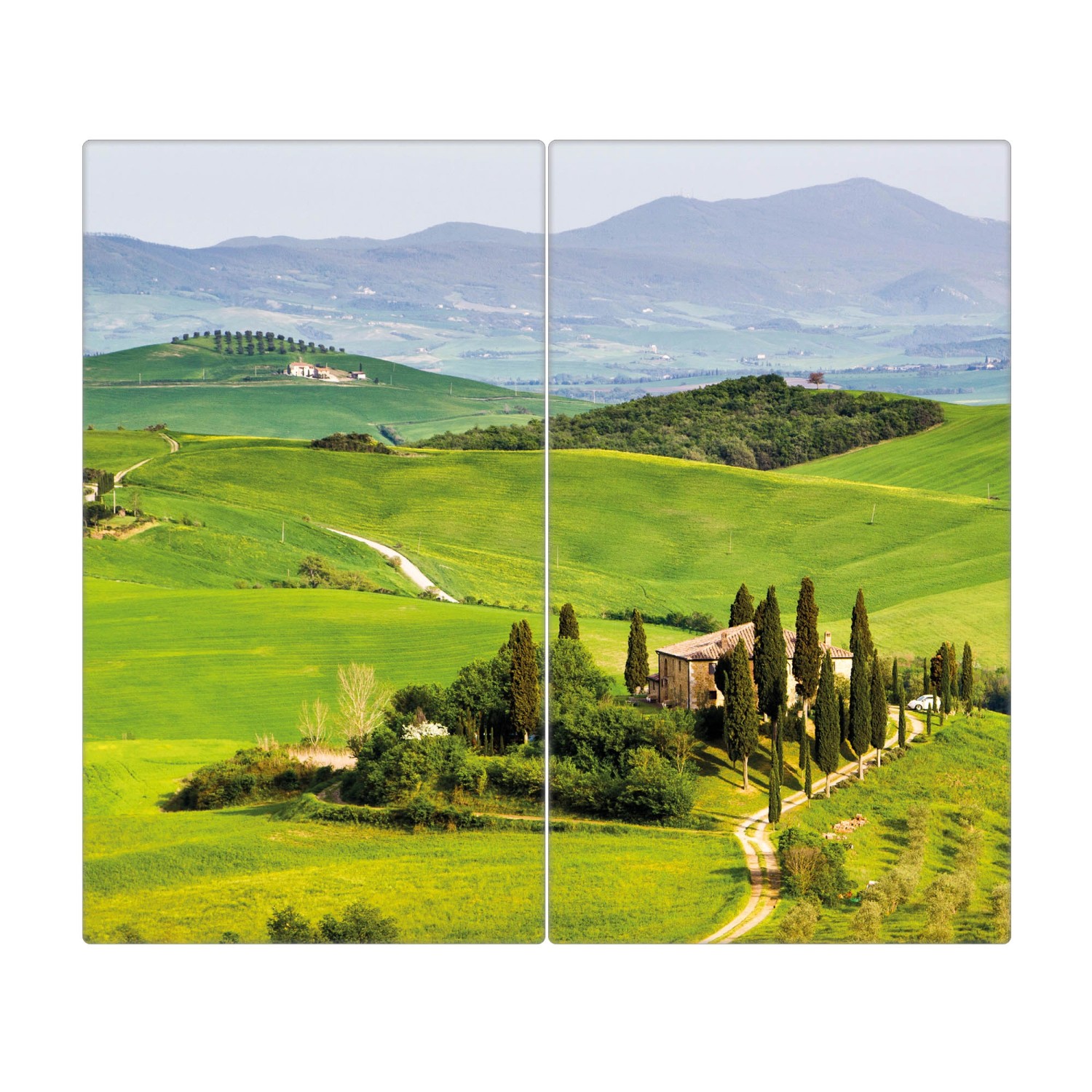 Banjado Herdabdeckplatte Glas 2 Teilig Je 30x52CM Schneidebrett Herdabdeckung Mit Motiv Toskana