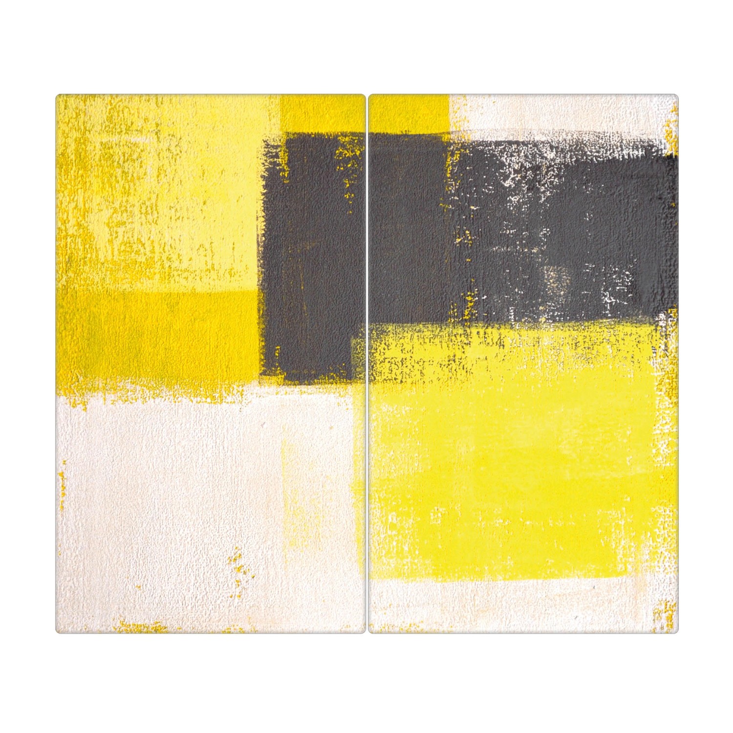 Banjado Herdabdeckplatte Glas 2 Teilig Je 30x52CM Schneidebrett Herdabdeckung Mit Motiv Abstrakt Gelb