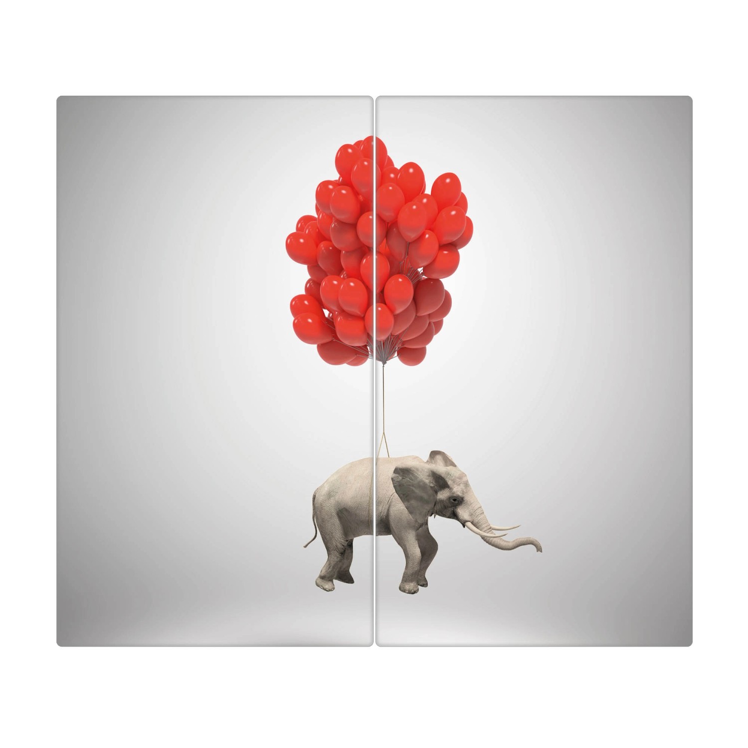 Banjado Herdabdeckplatte Glas 2 Teilig Je 30x52CM Schneidebrett Herdabdeckung Mit Motiv Fliegender Elefant