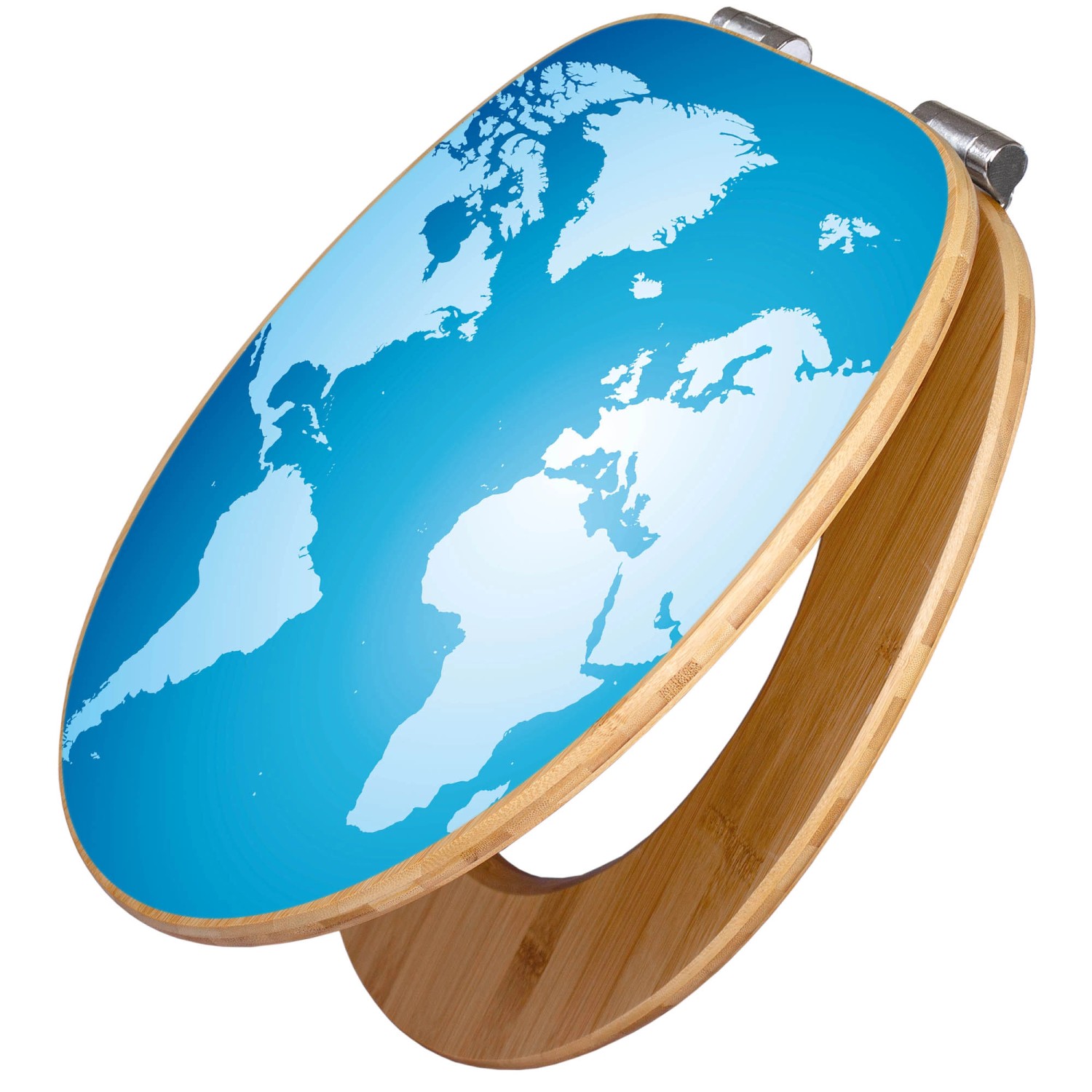 Banjado Design WC Sitz Bambus Holz Toilettendeckel Mit Absenkautomatik Klodeckel WC-Sitz Soft Close Mit Motiv Weltkarte