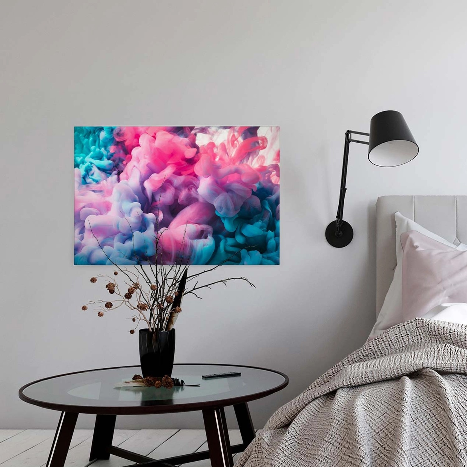Bricoflor Modernes Leinwandbild In Pink Und Blau Canvas Keilrahmen Bild Mit Rauchschwaden Ideal Für Schlaf Und Jugendzimmer Tinten Bild Auf Leinwand