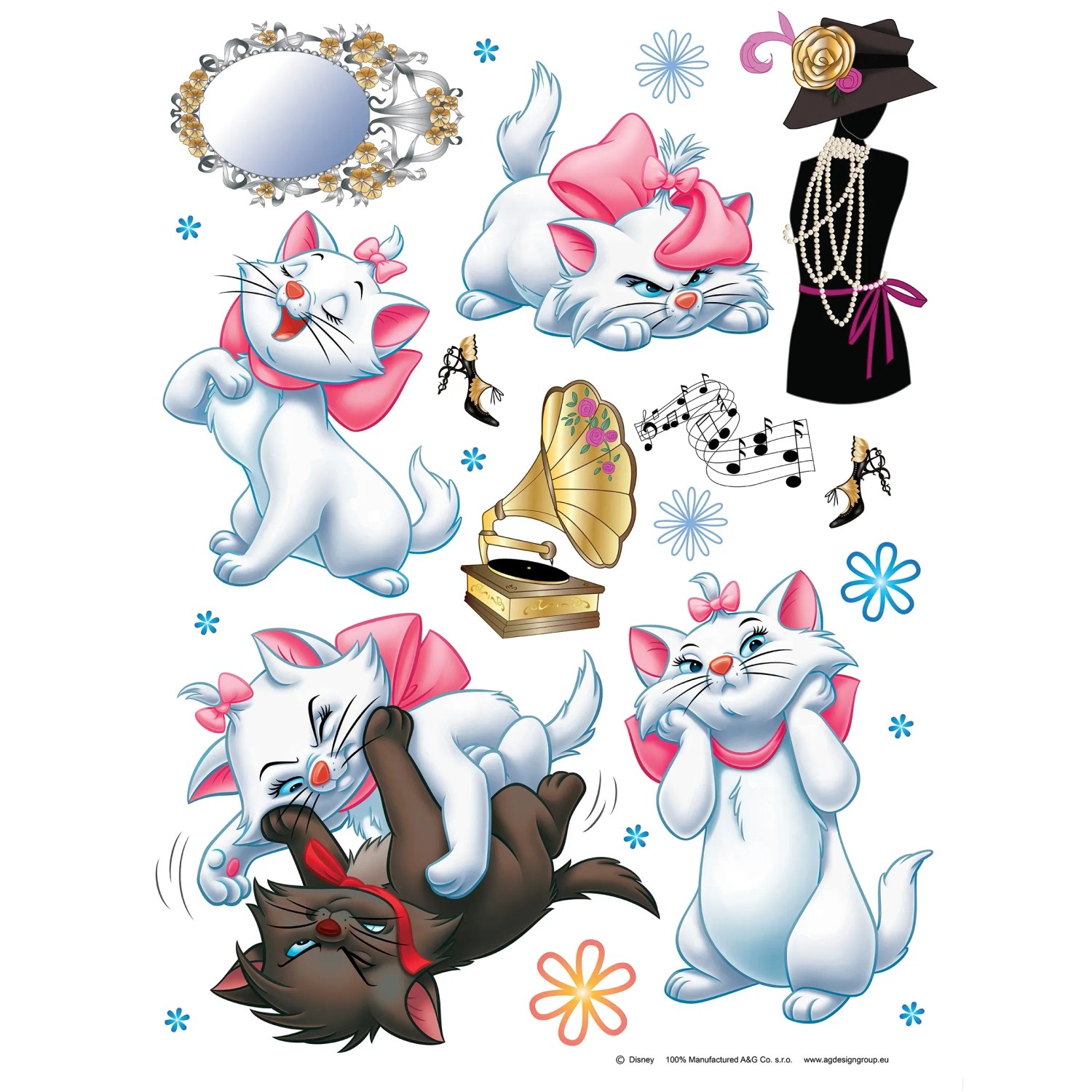 Disney Wandtattoo Aristocats Hellblau Weiß und Rosa 65 x 85 cm 600104