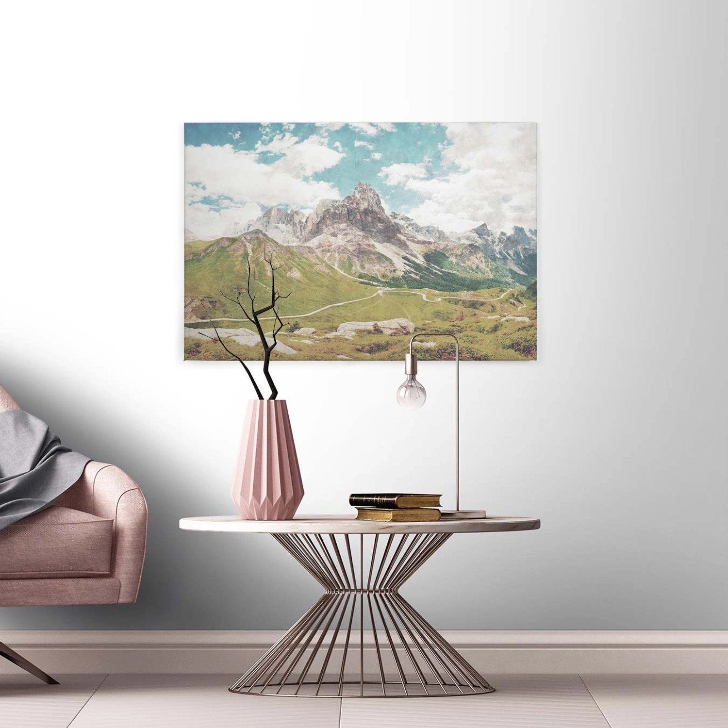 Bricoflor Leinwand Bild Mit Dolomiten Alpen Berglandschaft Auf Leinwand Ideal Für Schlaf Und Wohnzimmer Pastell Wandbild Mit Bergen Auf Keilrahmen