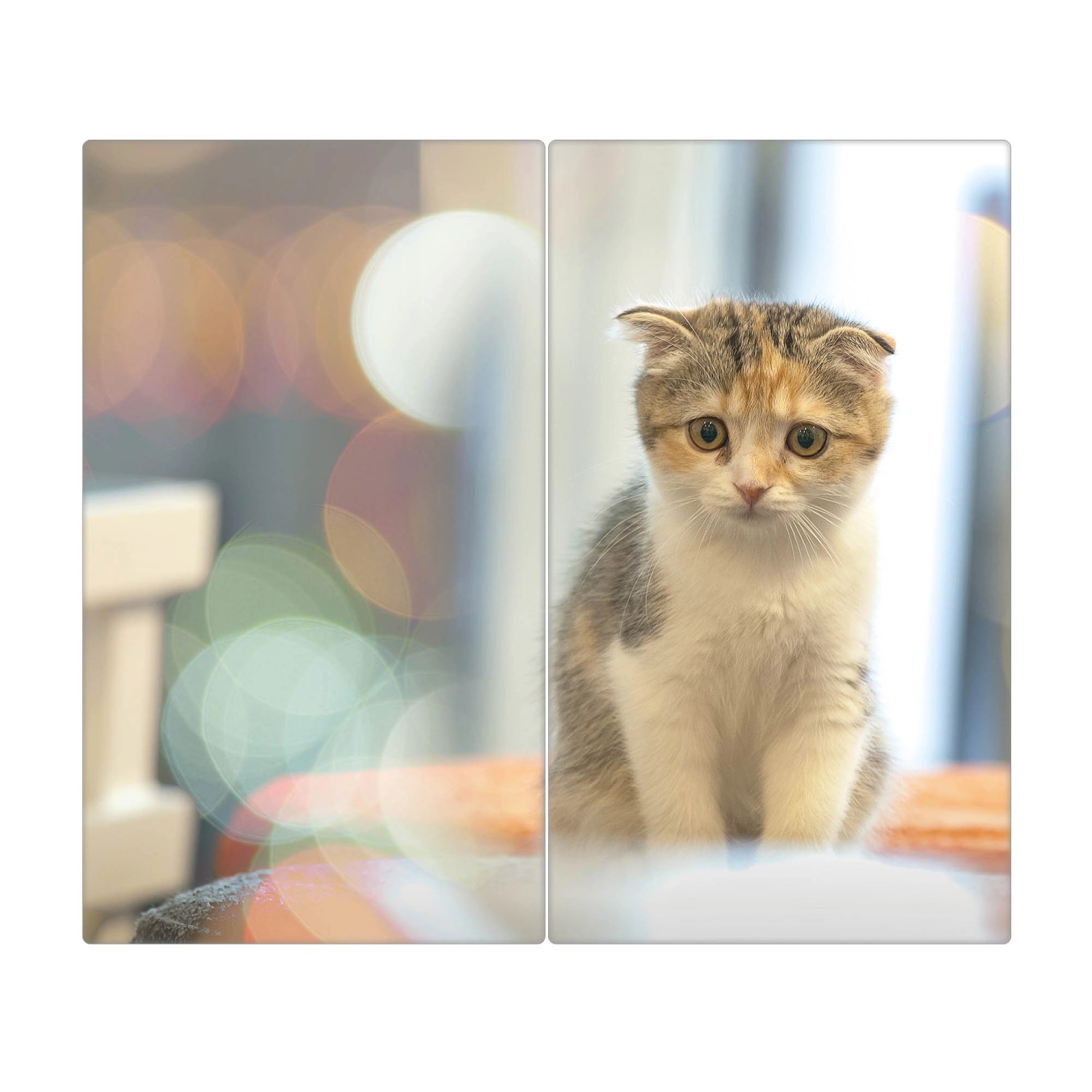 Banjado Herdabdeckplatte Glas 2 Teilig Je 30x52CM Schneidebrett Herdabdeckung Mit Motiv Kleine Katze