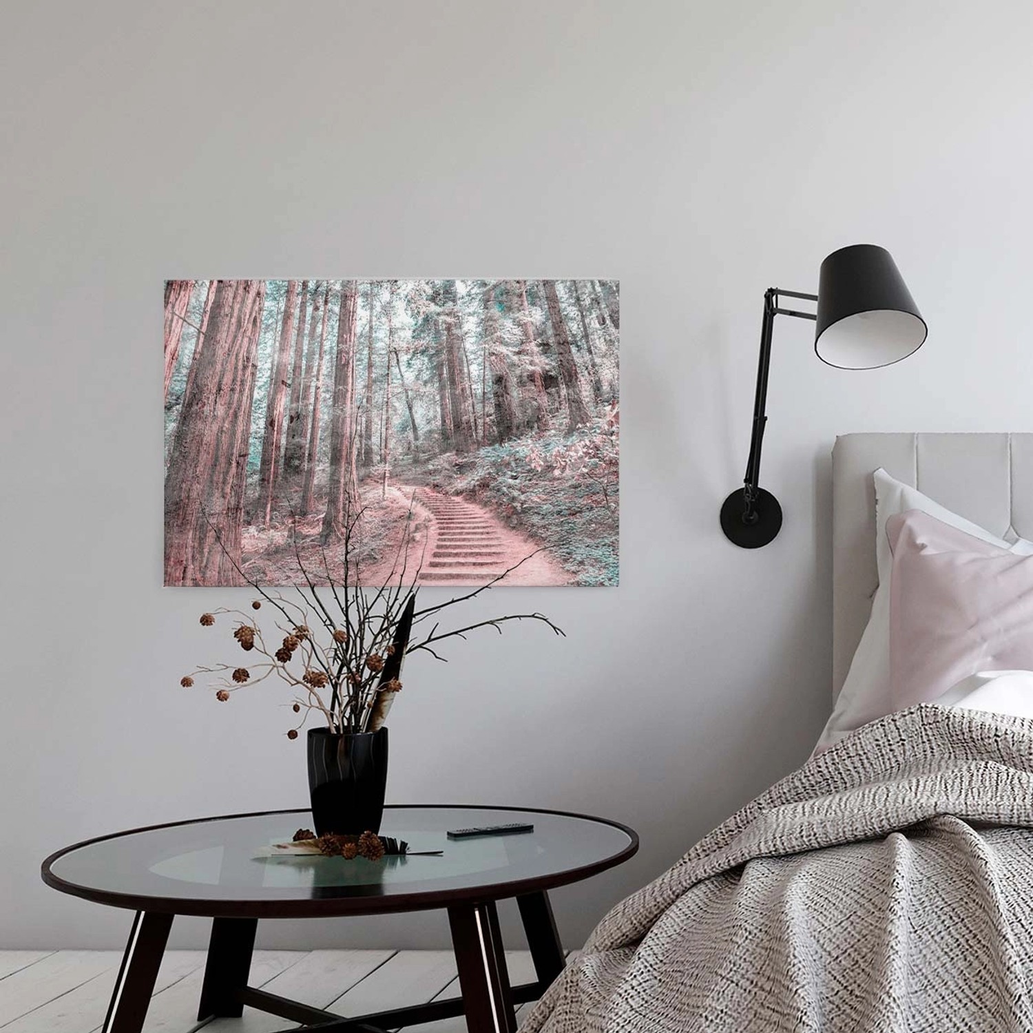 Bricoflor Zauberwald Leinwand Bild In Grün Und Braun Wald Bild Auf Leinwand Ideal Für Schlafzimmer Canvas Wandbild Im Querformat Mit Treppe Im Wald