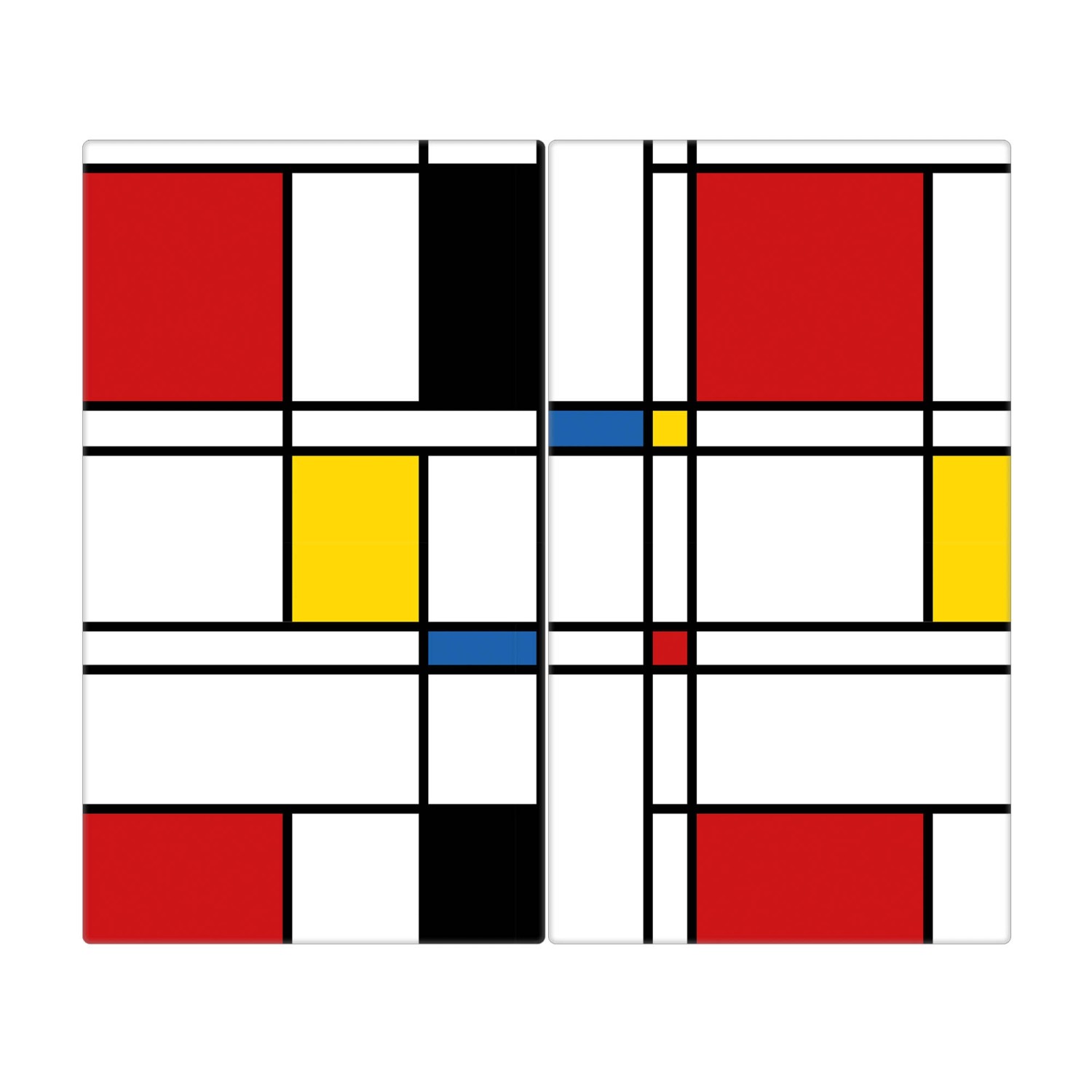 Banjado Herdabdeckplatte Glas 2 Teilig Je 30x52CM Schneidebrett Herdabdeckung Mit Motiv Rot Gelb Blau