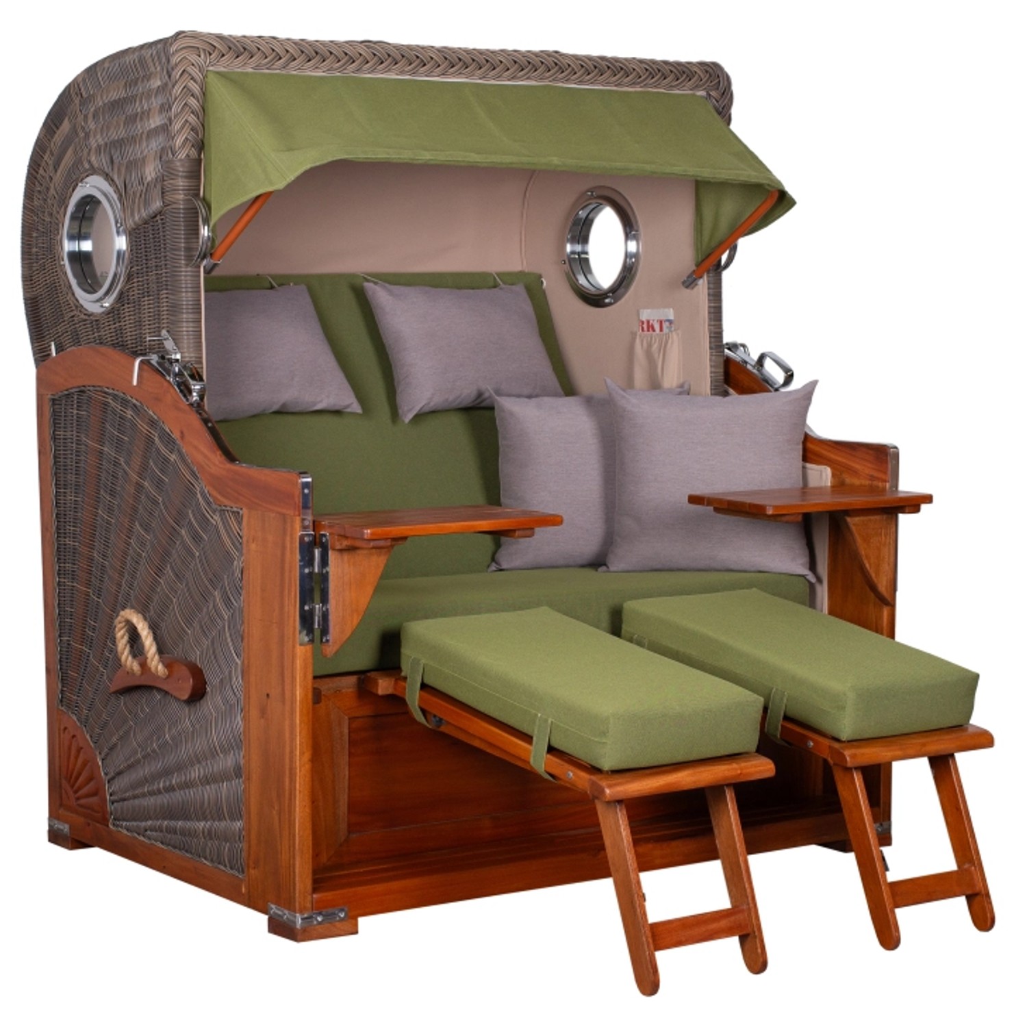 GarWoh Strandkorb Westerland Mahagoni Bullauge PE Grey Dessin 587