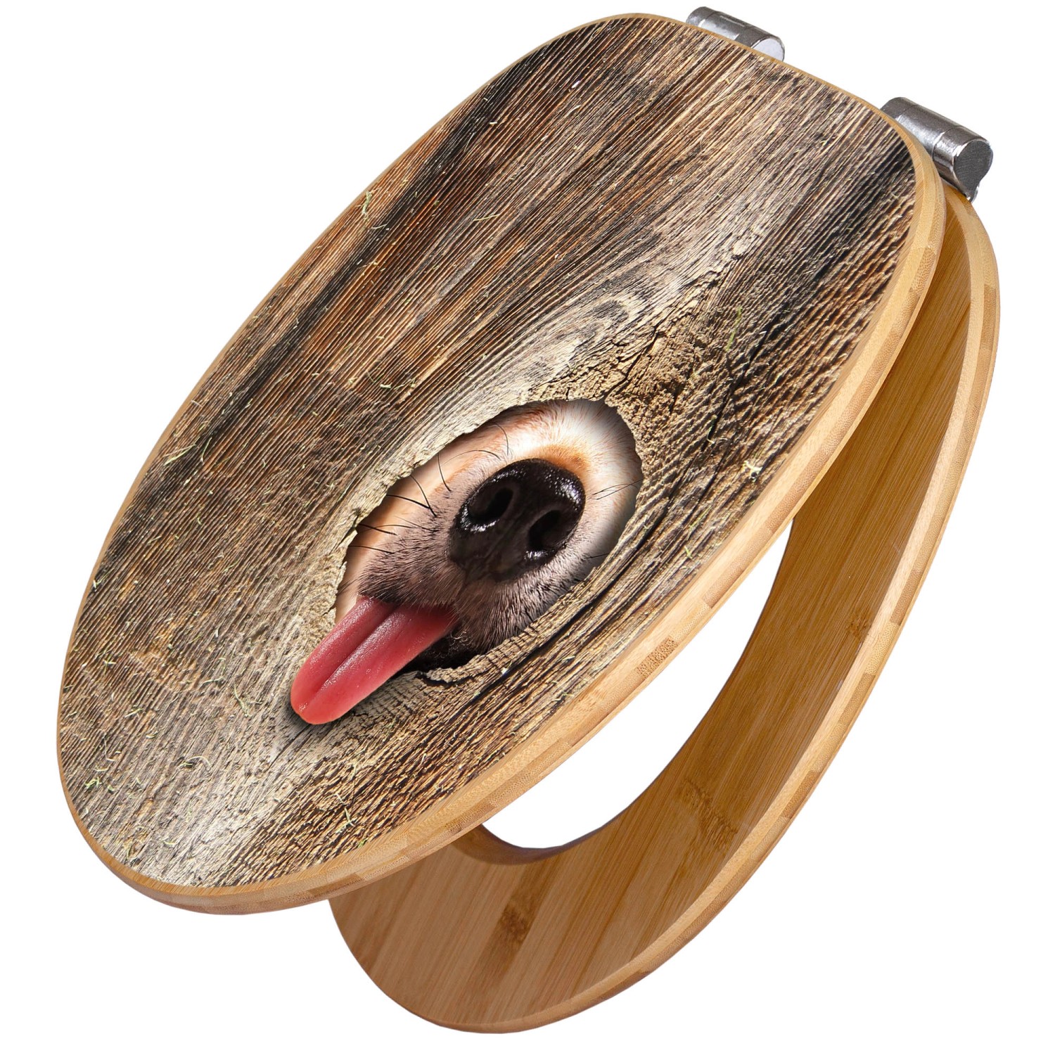 Banjado Design WC Sitz Bambus Holz Toilettendeckel Mit Absenkautomatik Klodeckel WC-Sitz Soft Close Mit Motiv Rumschnüffeln