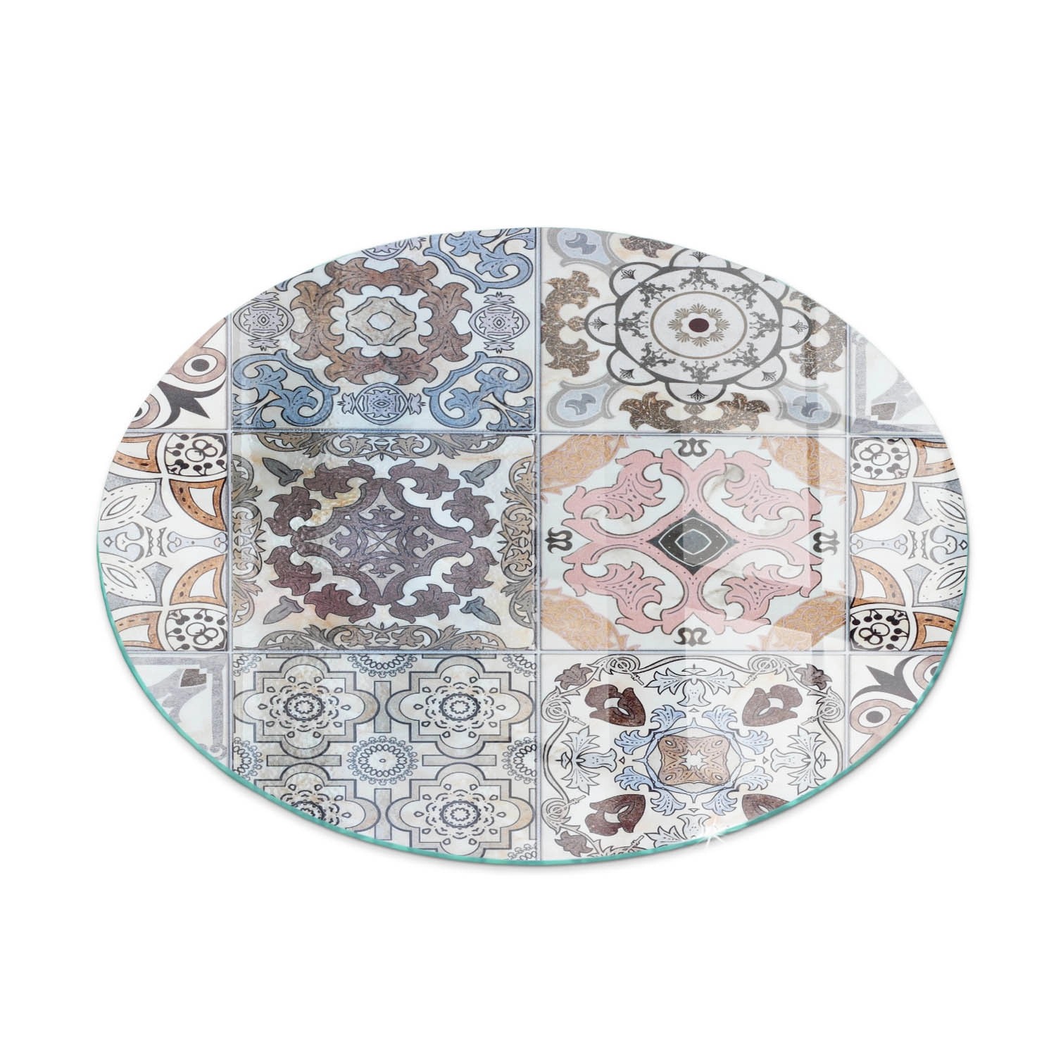 Tulup Glasplatte für Kamin Mosaikmuster in Fliesen Glasplatte für Kaminöfen Runden 70x70 cm Grau Glasplatte für Kamin Funkenschutzplatte Kaminöfen