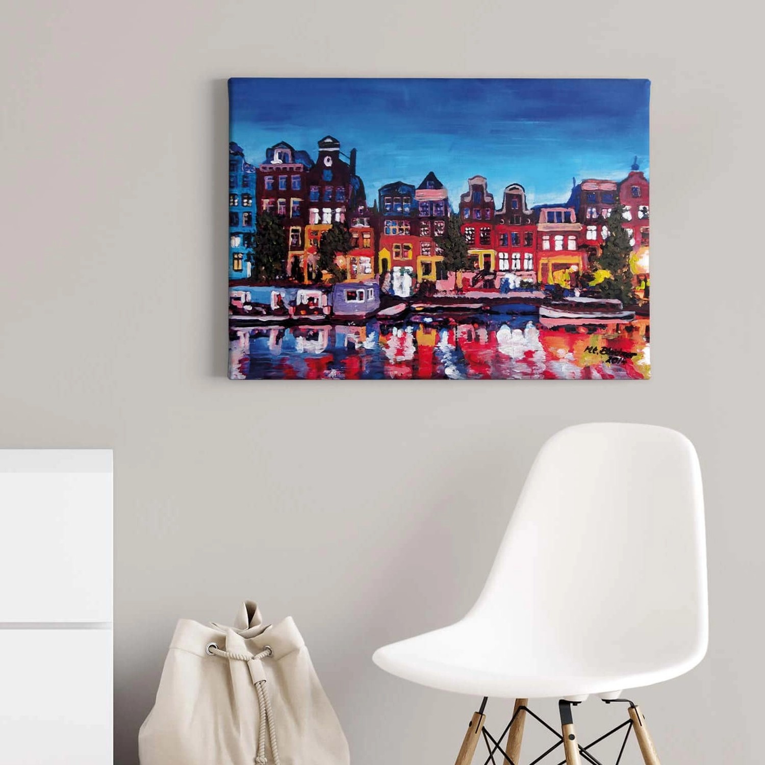 Bricoflor Moderne Kunst Leinwand Bild Bunt Leinwand Bild Mit Amsterdam Motiv Ideal Für Wohnzimmer Und Flur Stadt Leinwandbild In Gemälde Optik