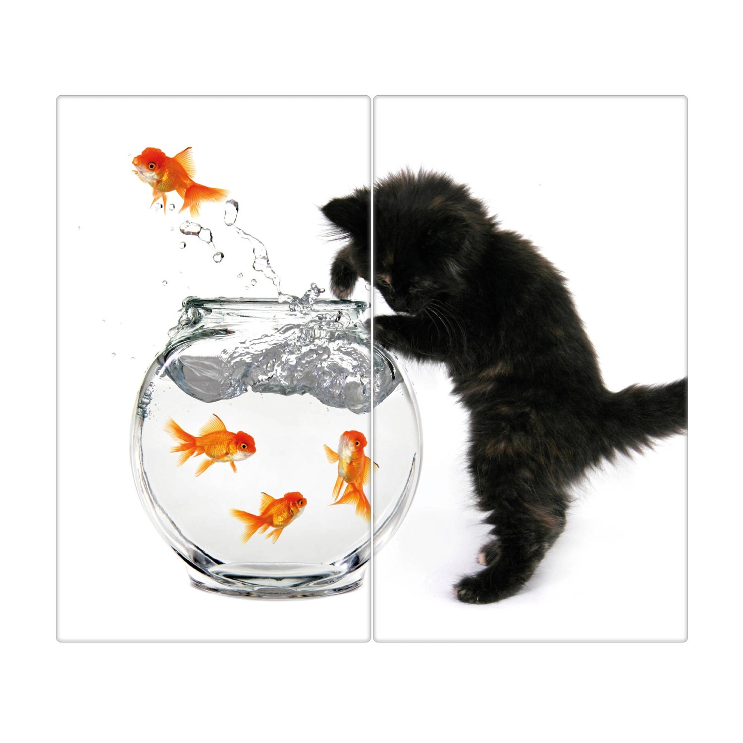 Banjado Herdabdeckplatte Glas 2 Teilig Je 30x52CM Schneidebrett Herdabdeckung Mit Motiv Katze Und Fisch