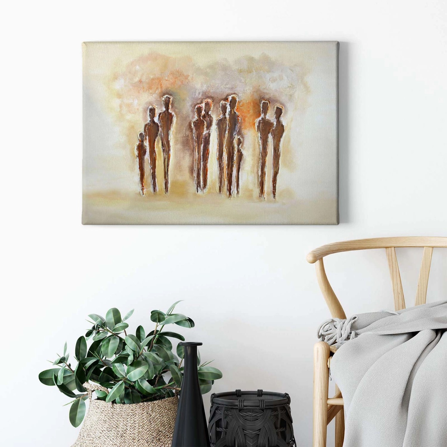 Bricoflor Kunst Wandbild Im Stil Gemälde Mit Personen Leinwand Bild Mit Abstrakter Malerei In Beige Und Braun Moderne Kunst Wandbild Für Büro Und Flur