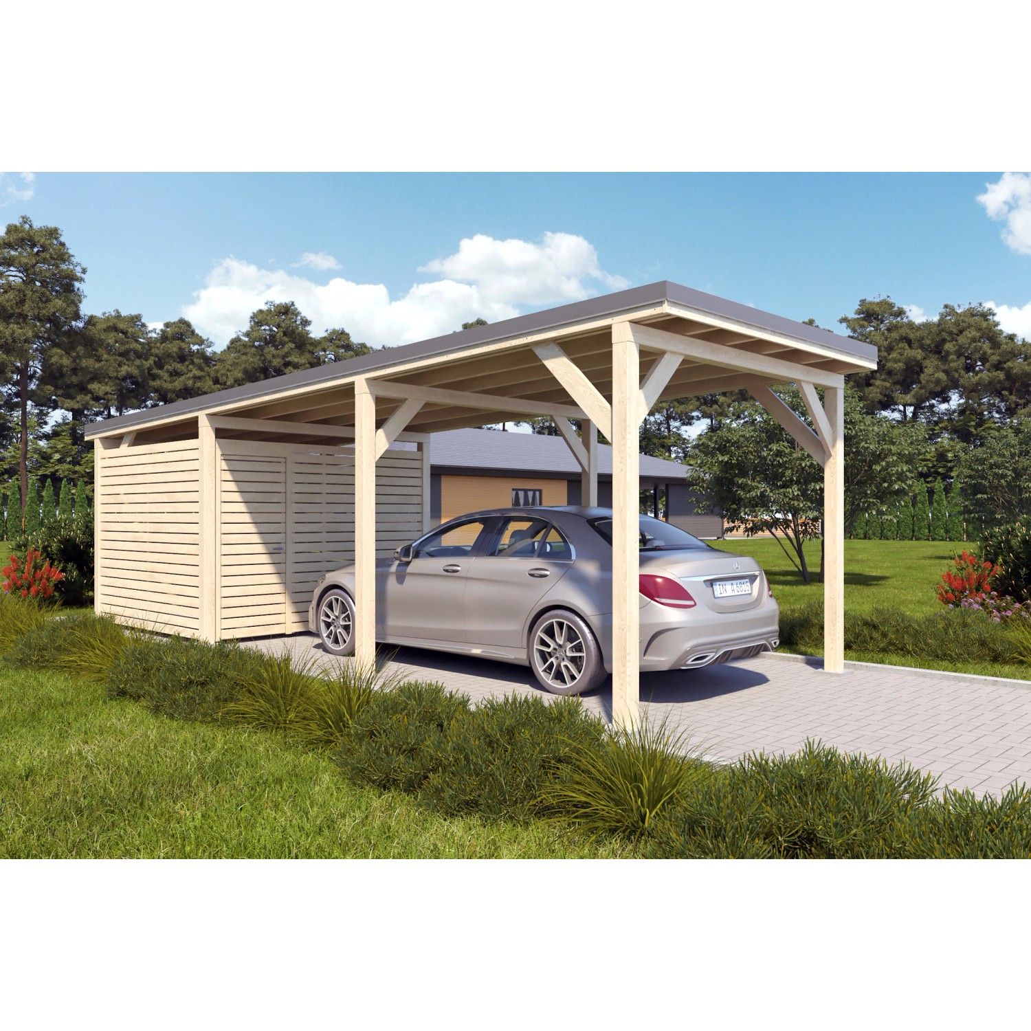 Holzbrüder Carport Ralf 26m² mit Geräteraum Imprägniert-Dunkelgrau