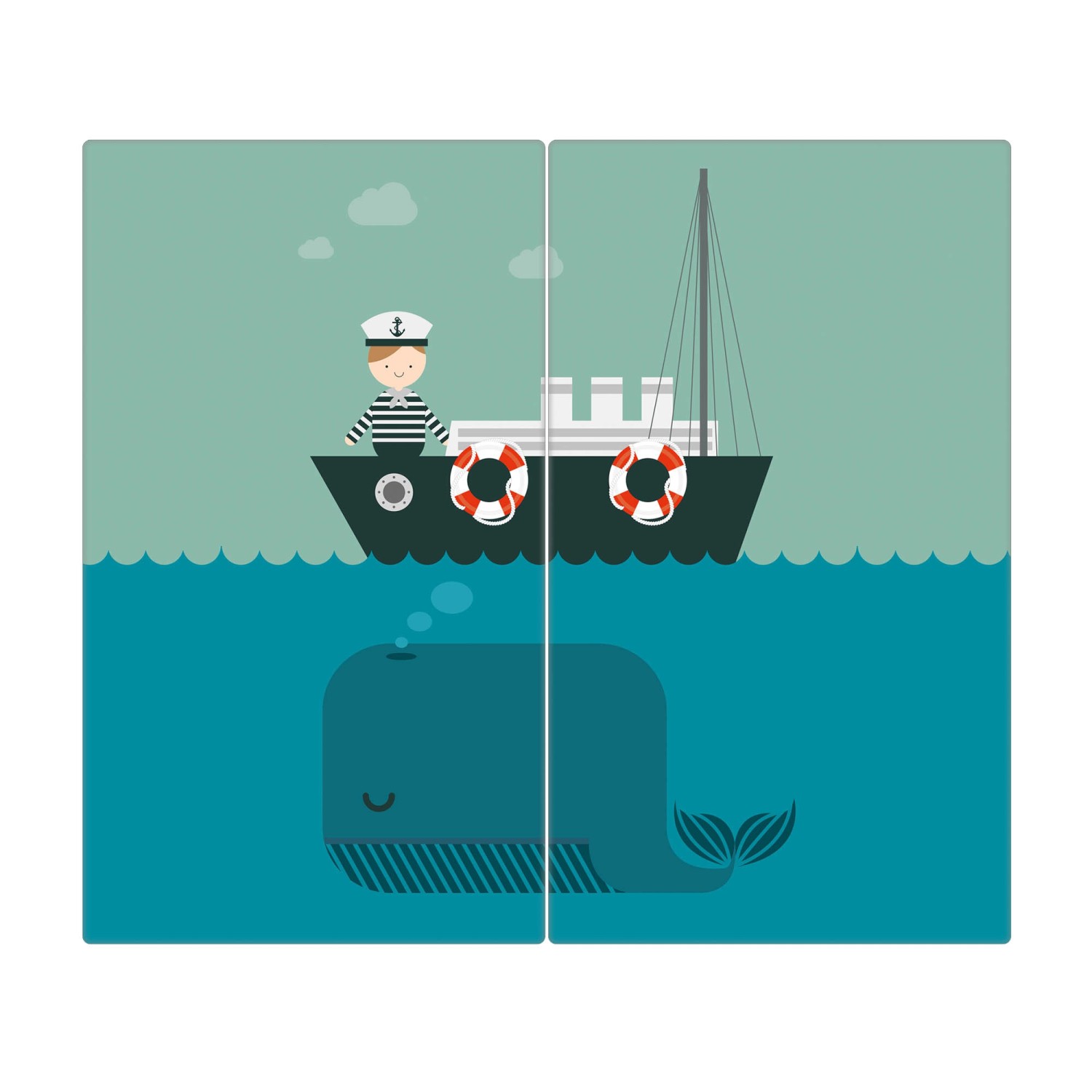 Banjado Herdabdeckplatte Glas 2 Teilig Je 30x52CM Schneidebrett Herdabdeckung Mit Motiv Rettet Die Wale