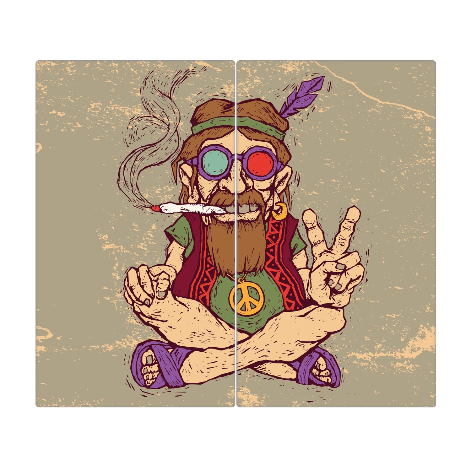 Banjado Herdabdeckplatte Glas 2 Teilig Je 30x52CM Schneidebrett Herdabdeckung Mit Motiv Peace