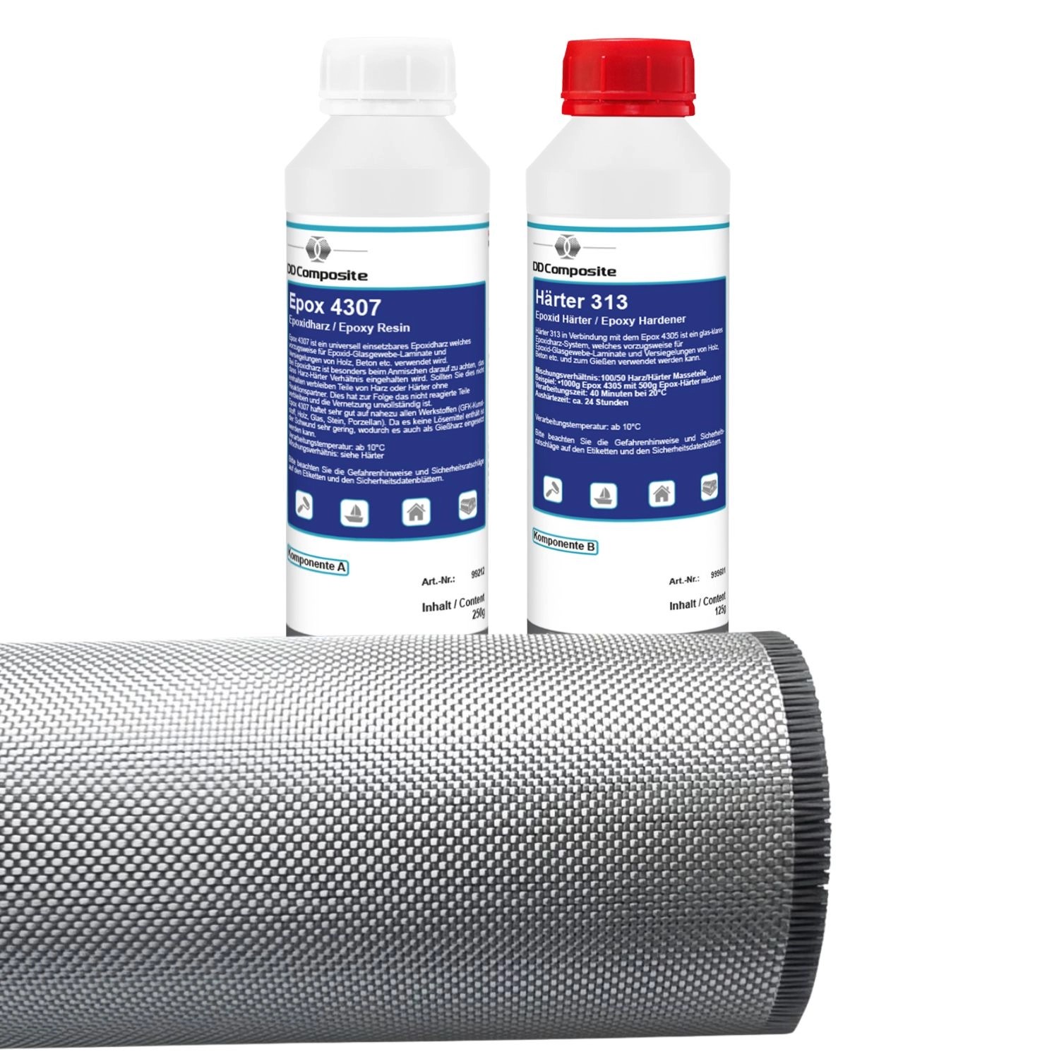 DD Composite 375g GFK Epoxidharz + 1m² Alu-Silber 290g/m² Leinwand