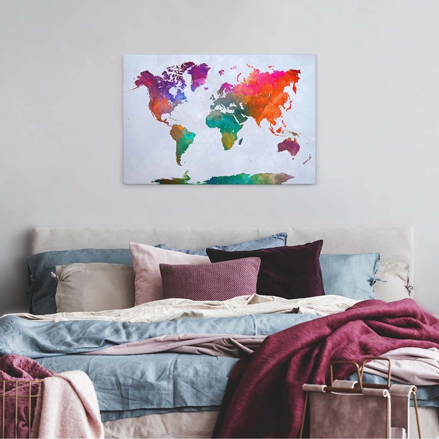 Bricoflor Wandbild Mit Weltkarte Bunt Wasserfarben Leinwand Bild Ideal Für Kinderzimmer Und Wohnzimmer Bunte Leinwand Aus Canvas
