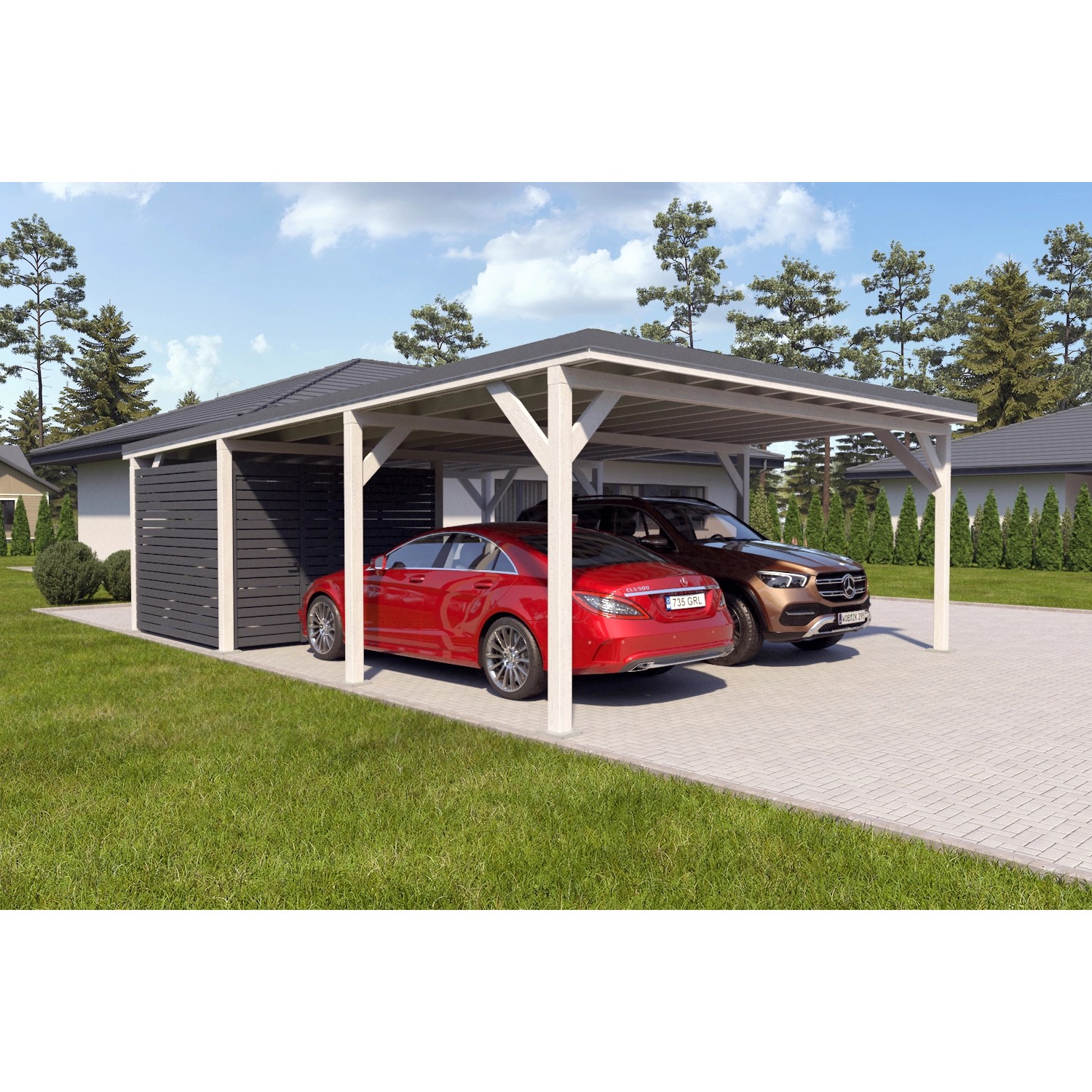 Holzbrüder Carport Ralf 52m² mit kl. Geräteraum Weiß-Dunkelgrau