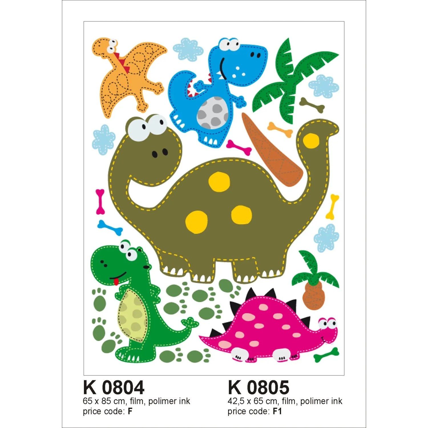 Sanders & Sanders Wandtattoo Dinosaurier Grün Blau und Rosa 65 x 85 cm 600301