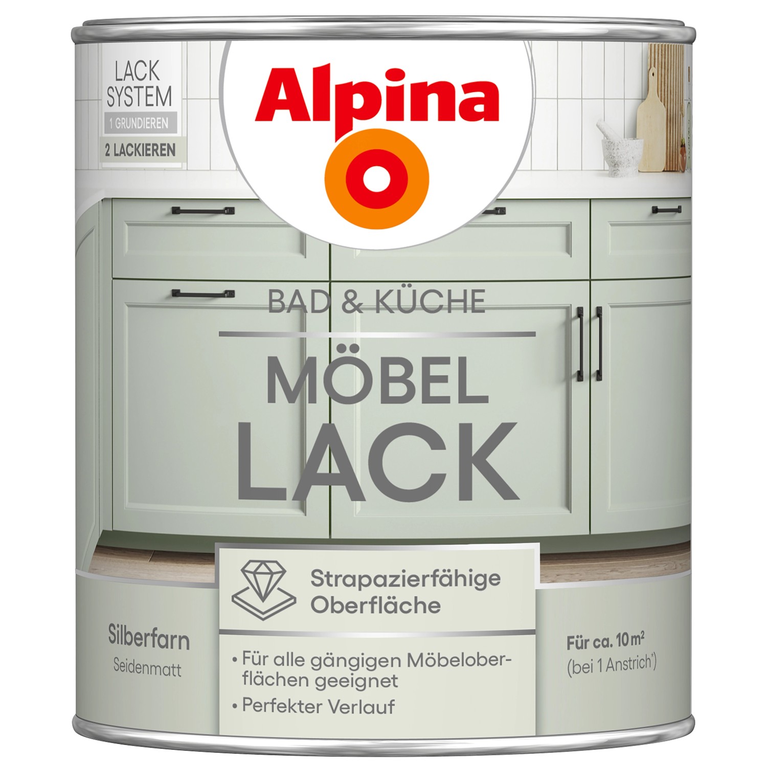 Alpina Möbel-Lack Bad & Küche Silberfarn Seidenmatt 750 ml