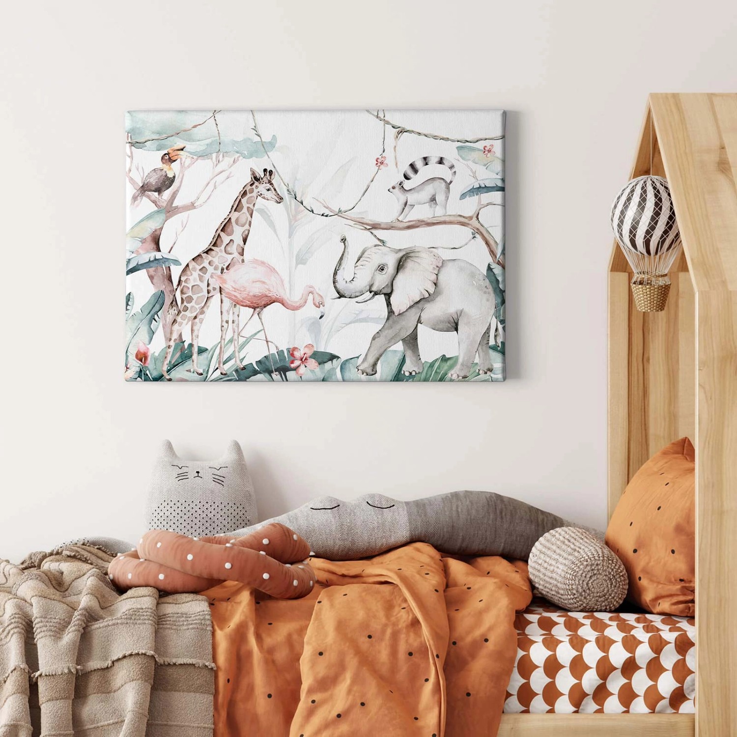 Bricoflor Kinderzimmer Wandbild Mit Dschungel Motiv Wandbild Mit Tieren Ideal Für Jungen Und Mädchen Aquarell Leinwand Bild Mit Elefant Und Giraffe