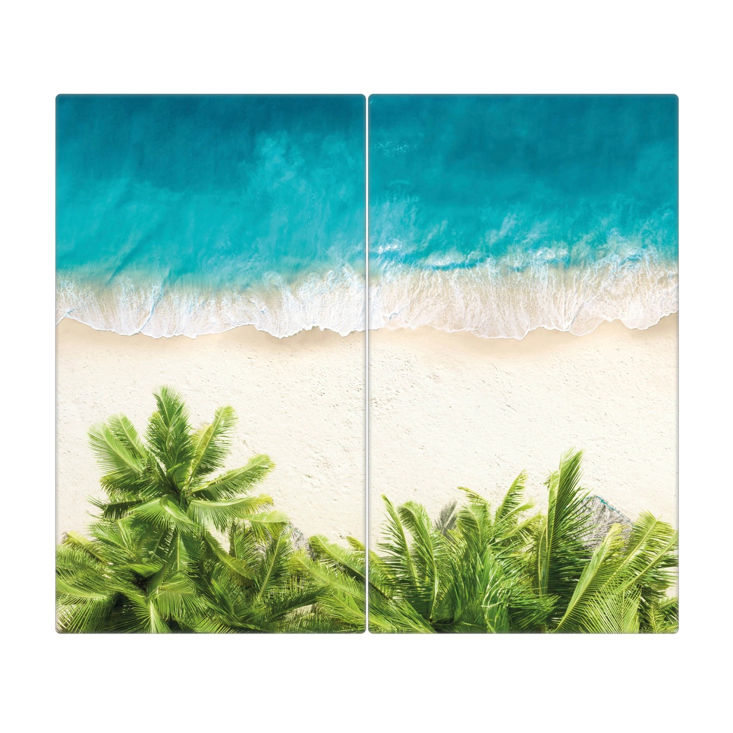 Banjado Herdabdeckplatte Glas 2 Teilig Je 30x52CM Schneidebrett Herdabdeckung Mit Motiv Strandtag