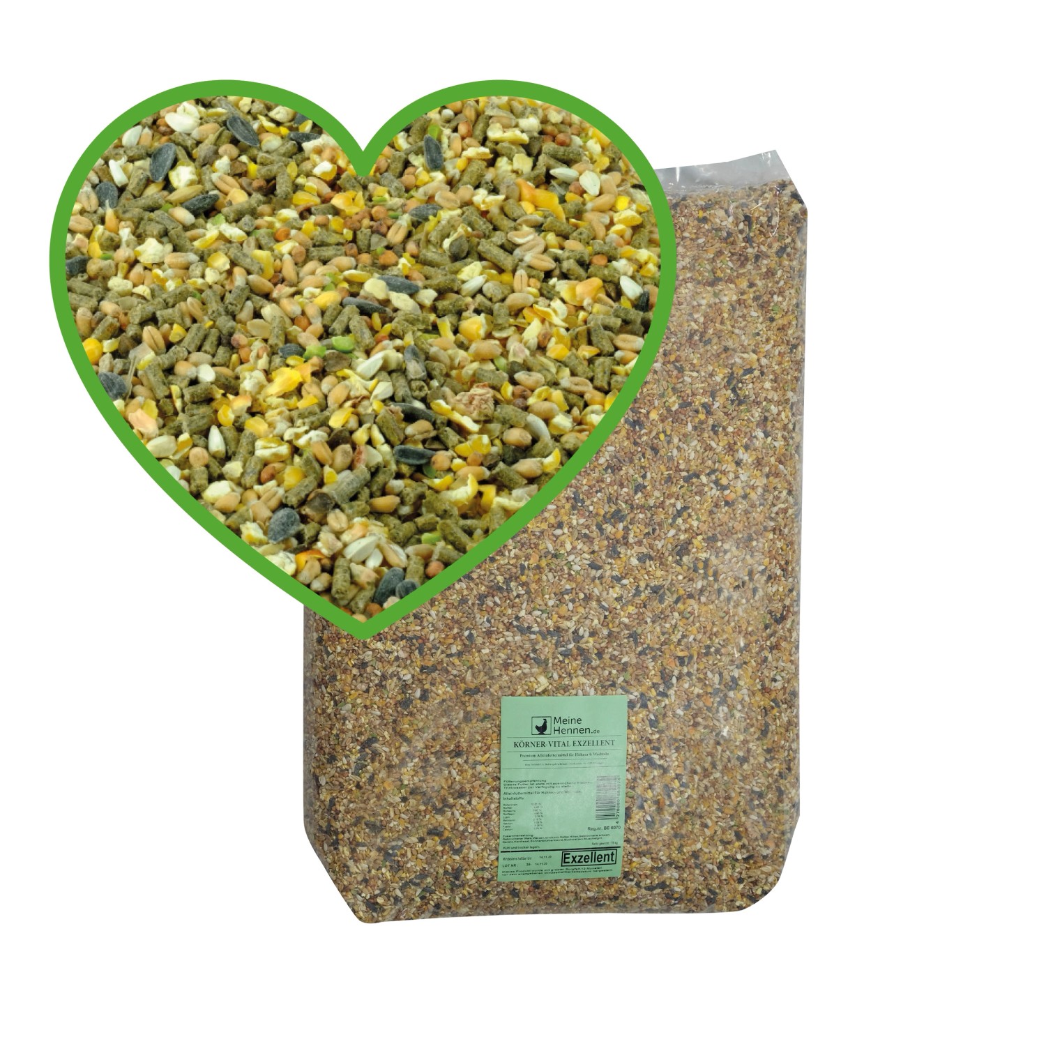 MeineHennen HENNEN VITAL EXZELLENT 15 Kg Premium Hühnerfutter und Wachtelfutter Körnerfutter Geflügelfutter Hennenfutter Alleinfutter für Hühner