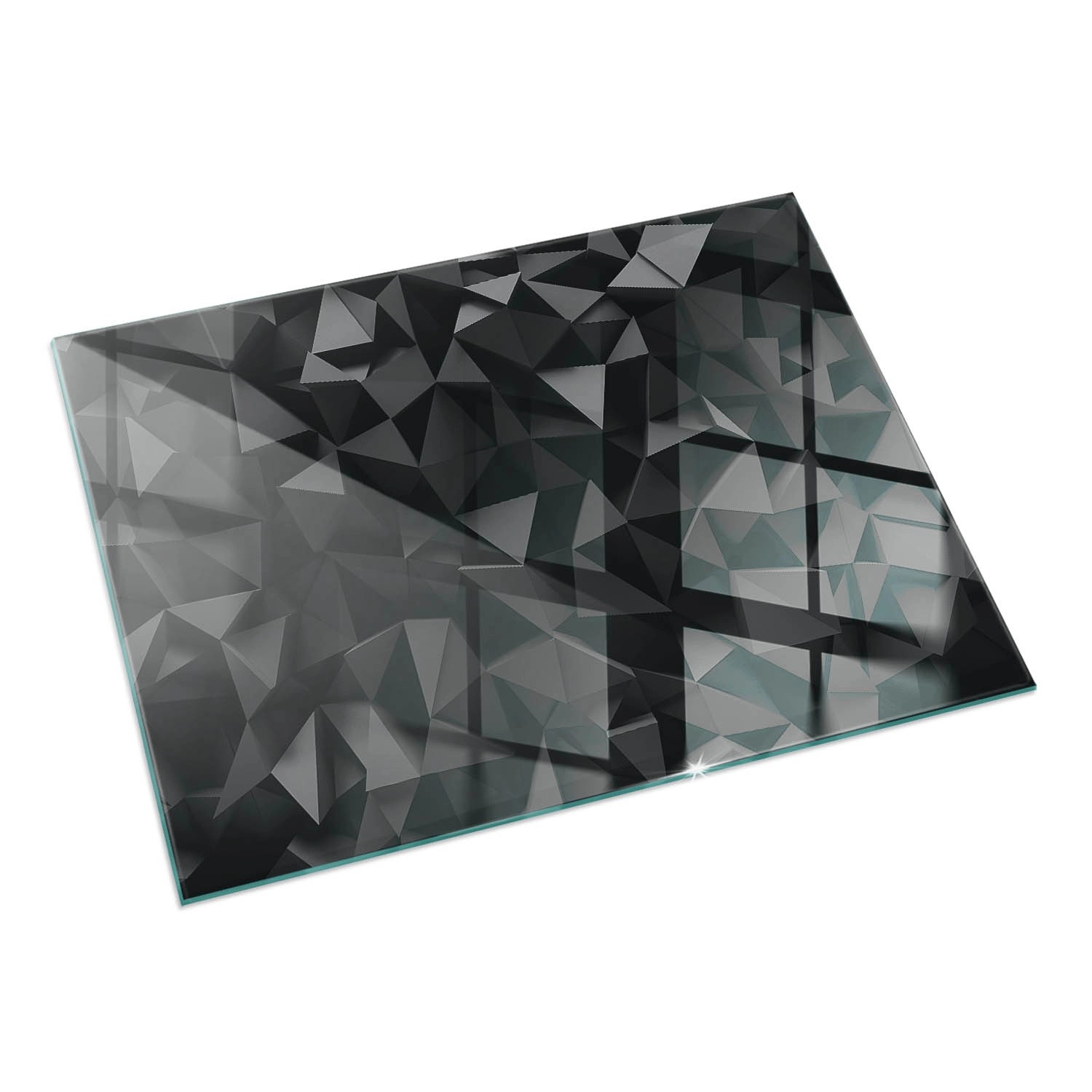 Tulup Glasplatte für Kamin Dreidimensionale Geometrie Kaminofen Glas Bodenplatte Rechteck 60x40 cm Schwarz Glasplatte für Kamin Glas unter Kamin