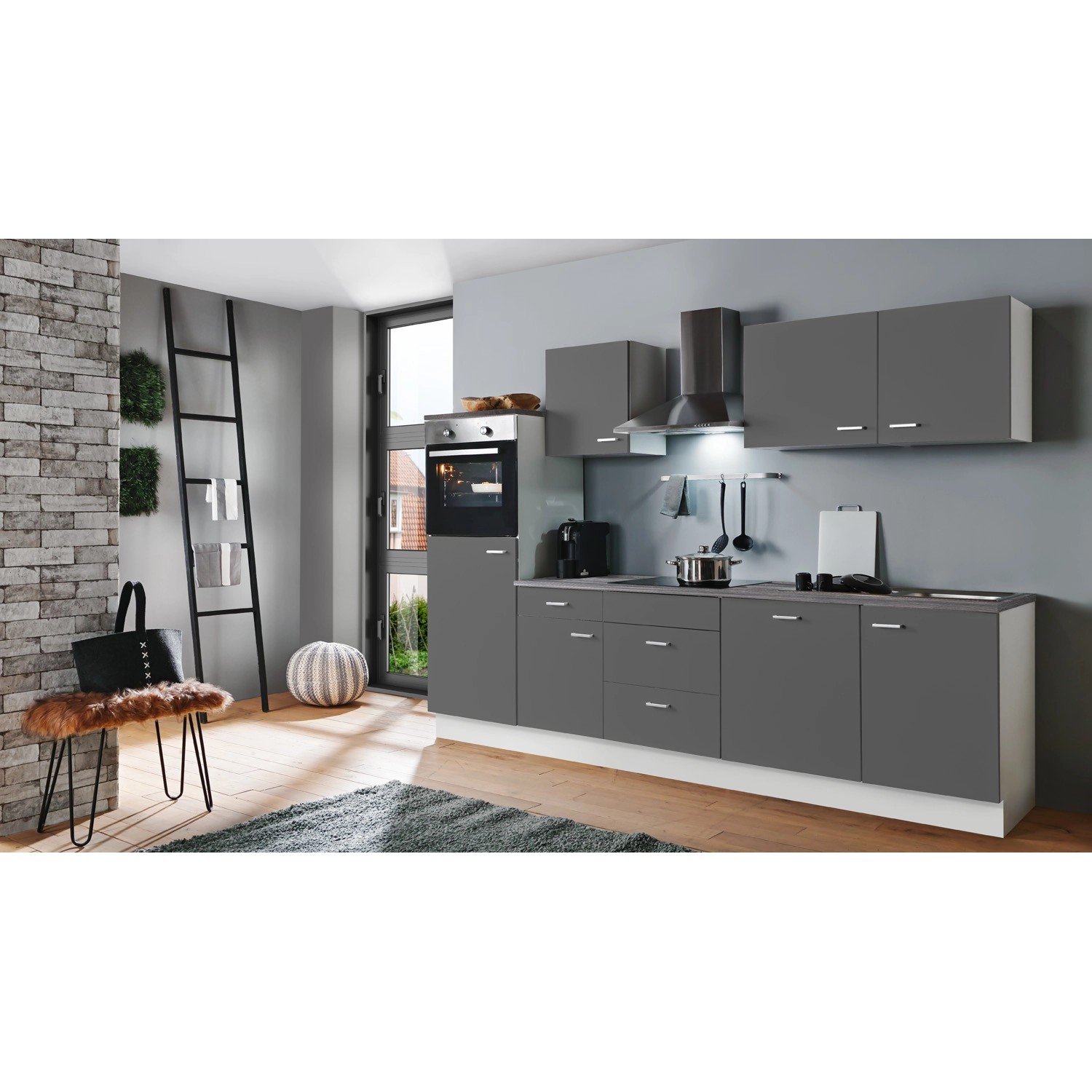 Menke Küchenzeile White Classic 280 cm Graphit Matt-Weiß Matt