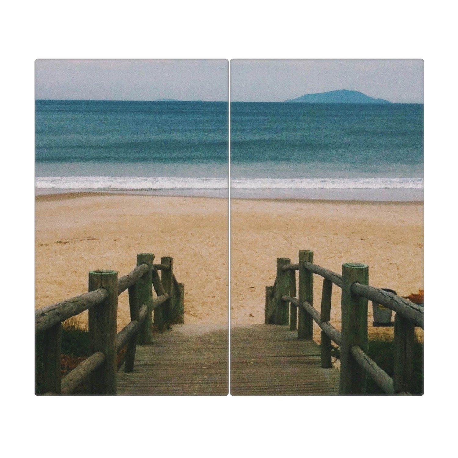 Banjado Herdabdeckplatte Glas 2 Teilig Je 30x52CM Schneidebrett Herdabdeckung Mit Motiv Zum Strand