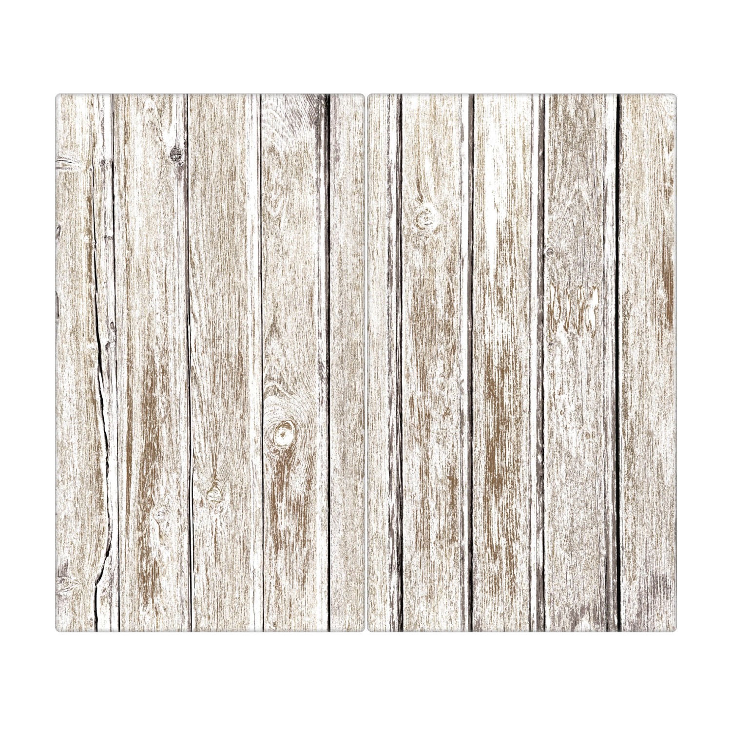 Banjado Herdabdeckplatte Glas 2 Teilig Je 30x52CM Schneidebrett Herdabdeckung Mit Motiv Weißes Holz