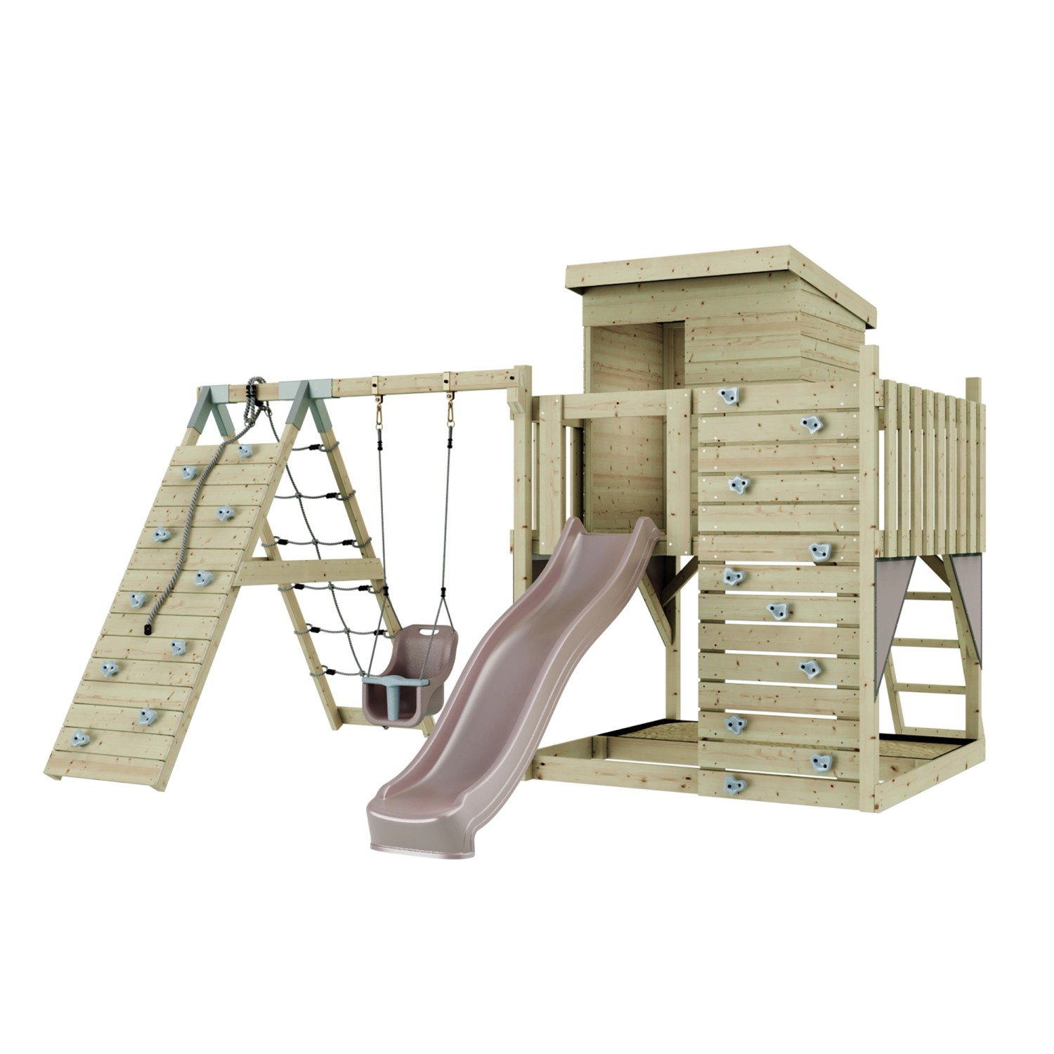 PolarPlay Spielturm Freja, mit Babyschaukel, Altrosa