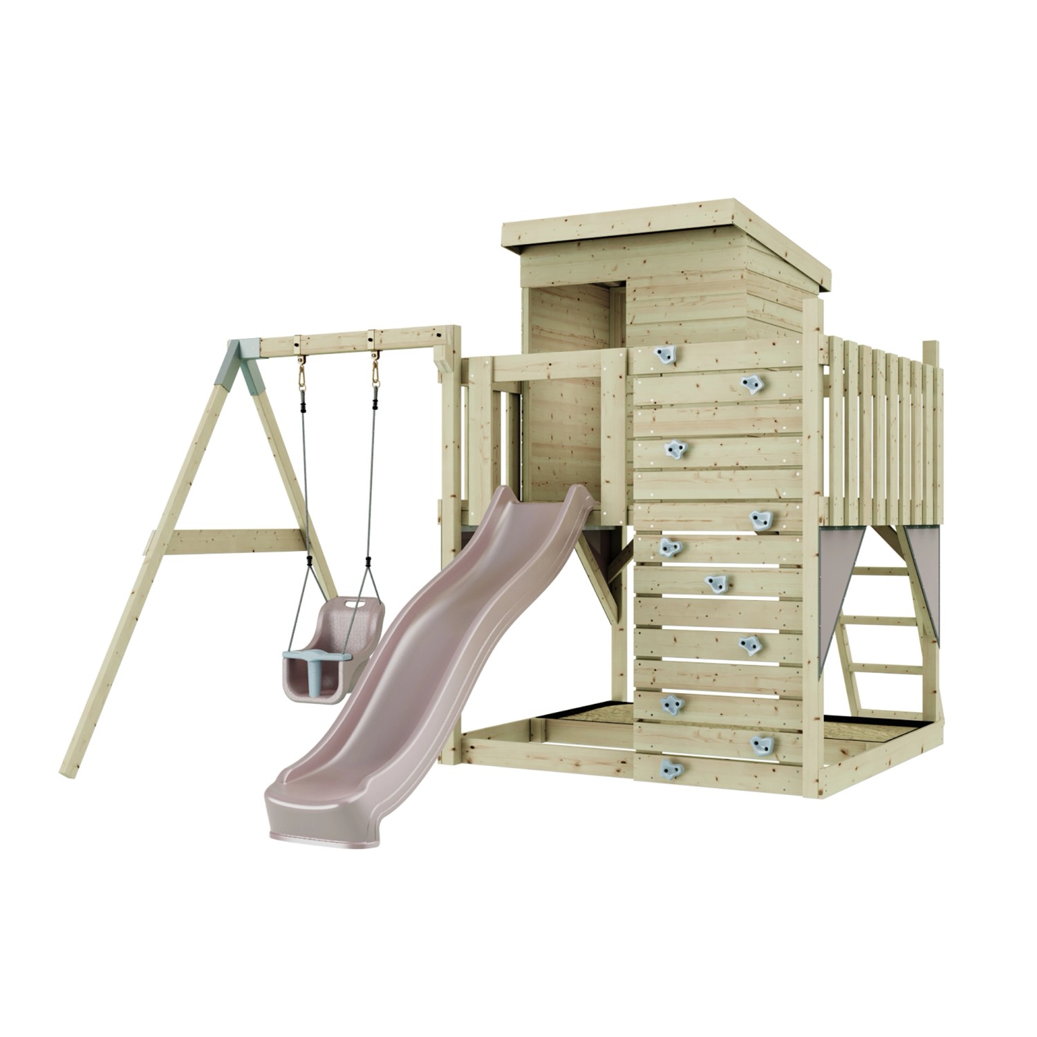 PolarPlay Spielturm Alma, mit Babyschaukel, Altrosa