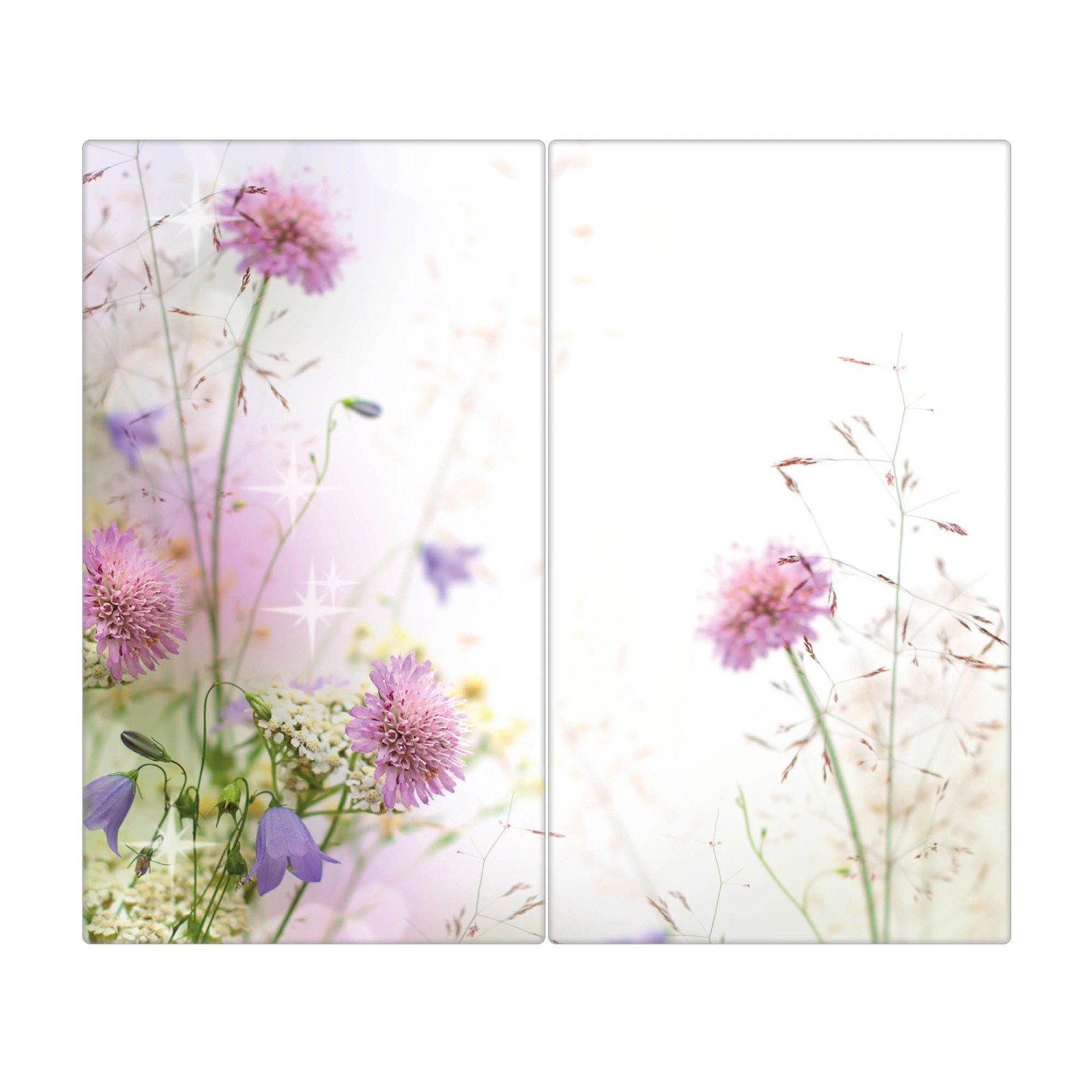 Banjado Herdabdeckplatte Glas 2 Teilig Je 30x52CM Schneidebrett Herdabdeckung Mit Motiv Glitzernde Wiese