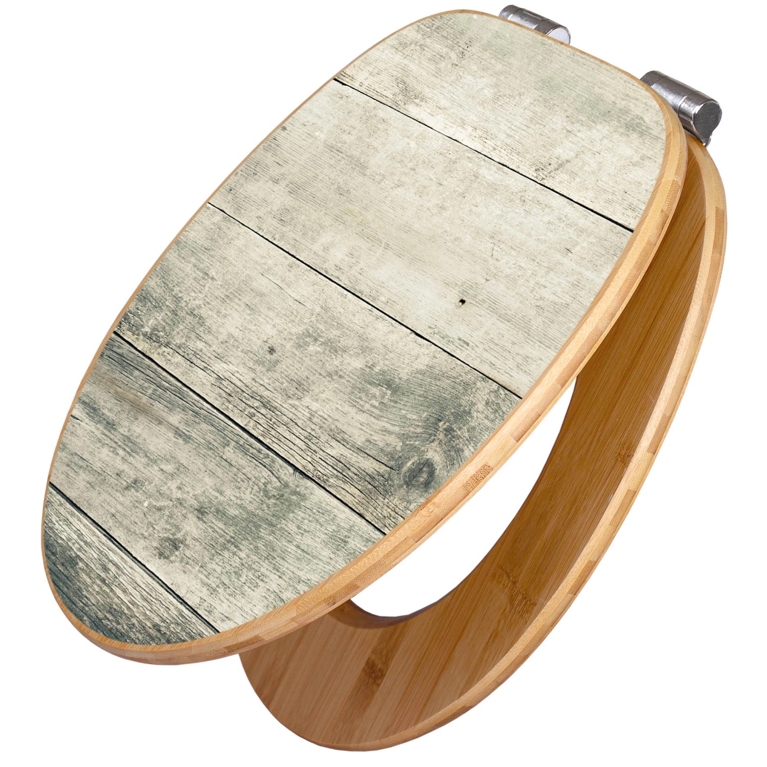 Banjado Design WC Sitz Bambus Holz Toilettendeckel Mit Absenkautomatik Klodeckel WC-Sitz Soft Close Mit Motiv Graue Planken
