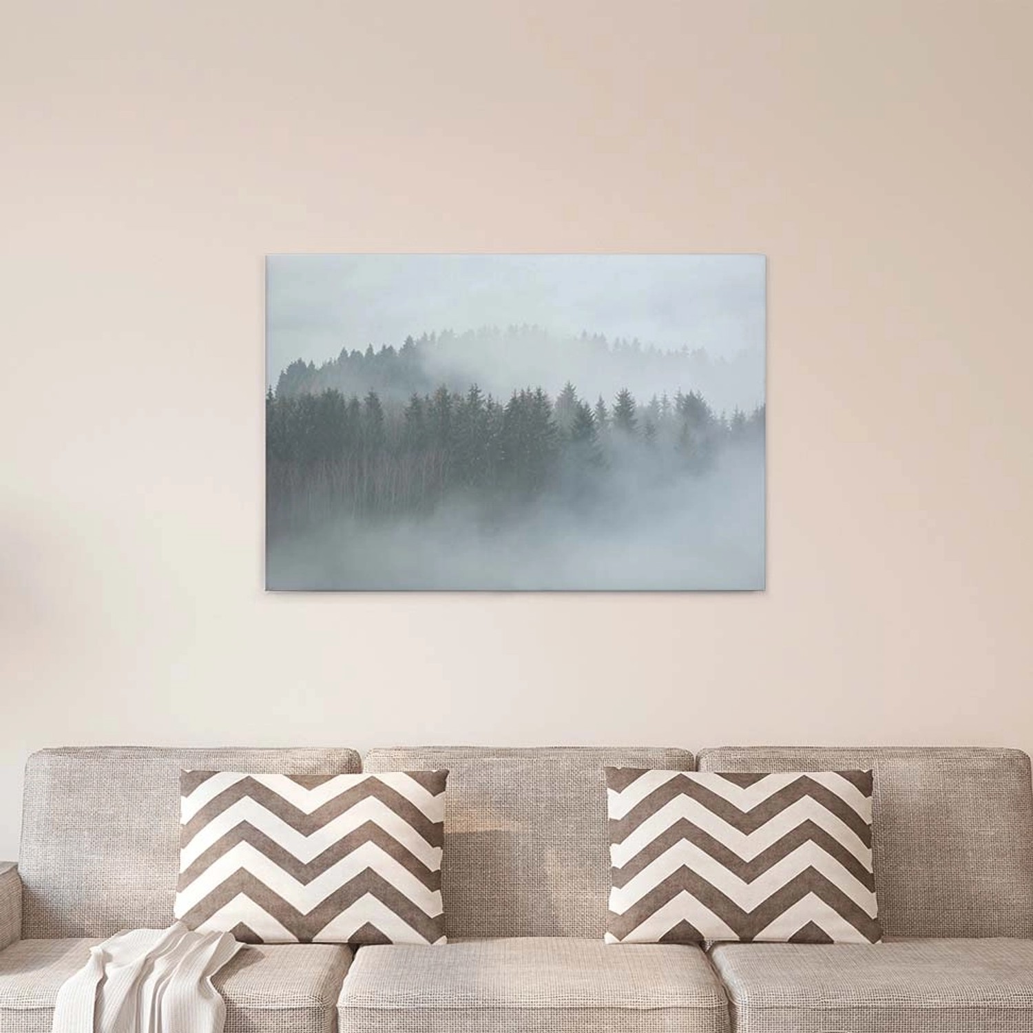 Bricoflor Bild Mit Wald Im Nebel Auf Leinwand Tannenwald Bild Ideal Für Wohn Und Schlafzimmer Im Winter Keilrahmenbild Auf Canvas In Grün Und Grau