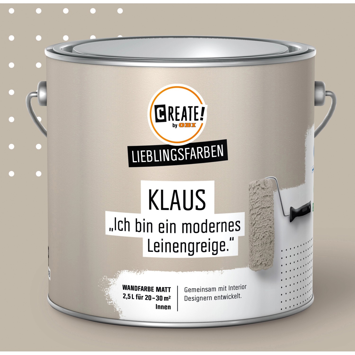 CREATE! by OBI Lieblingsfarben Wandfarbe Klaus Leinengrau matt 2,5 l