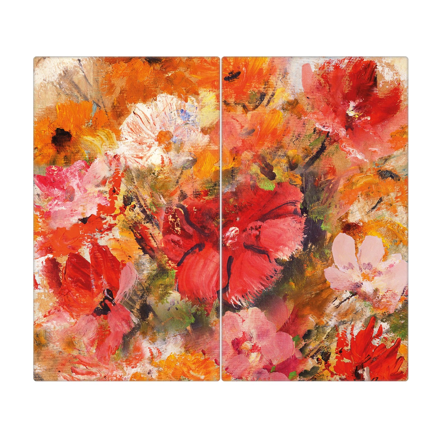 Banjado Herdabdeckplatte Glas 2 Teilig Je 30x52CM Schneidebrett Herdabdeckung Mit Motiv Fallende Blumen