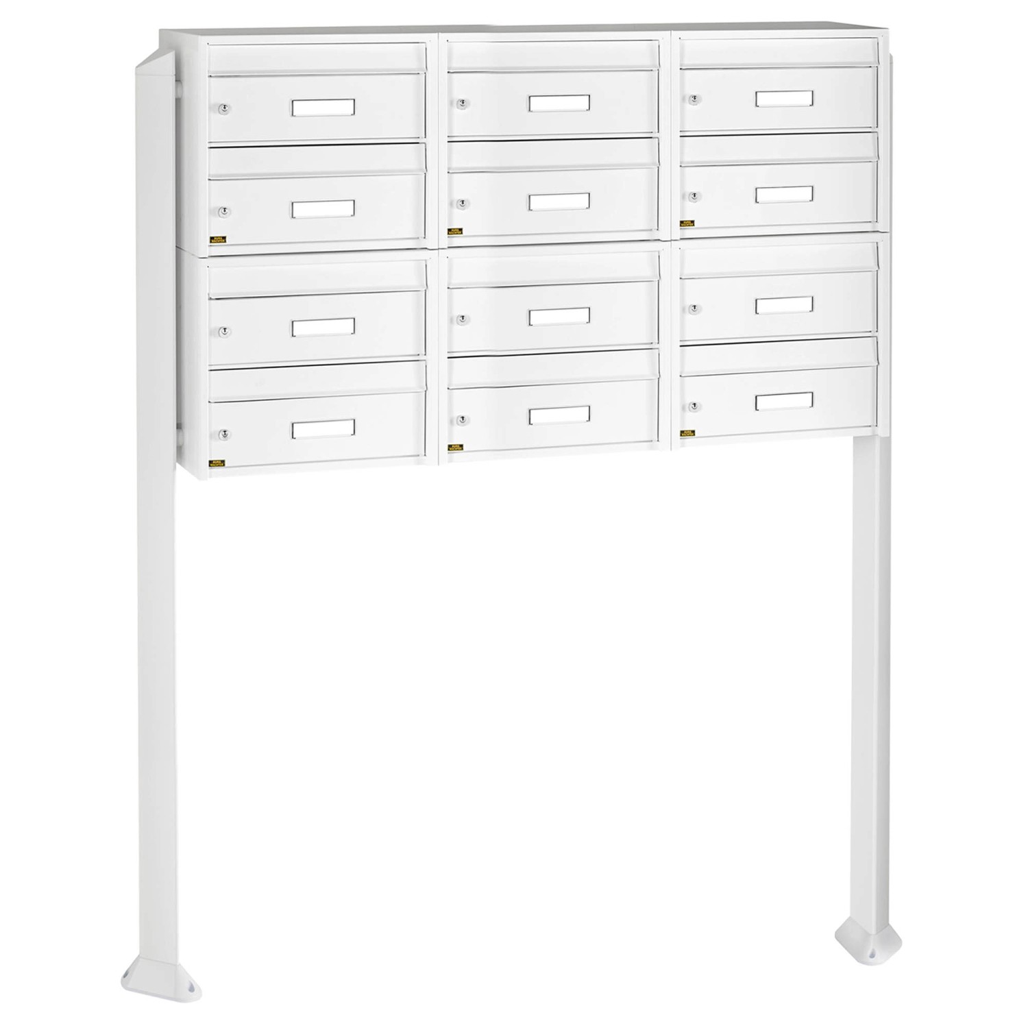 Burg Wächter Briefkasten mit Standfuß / Briefkasten 12 Parteien / Standbriefkasten Weiß / Standbriefkasten Freistehend / Namensschild