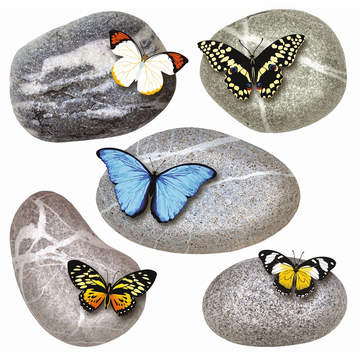 Sanders & Sanders Wandtattoo Kieselsteine Grau Gelb und Blau 30 x 30 cm 600334