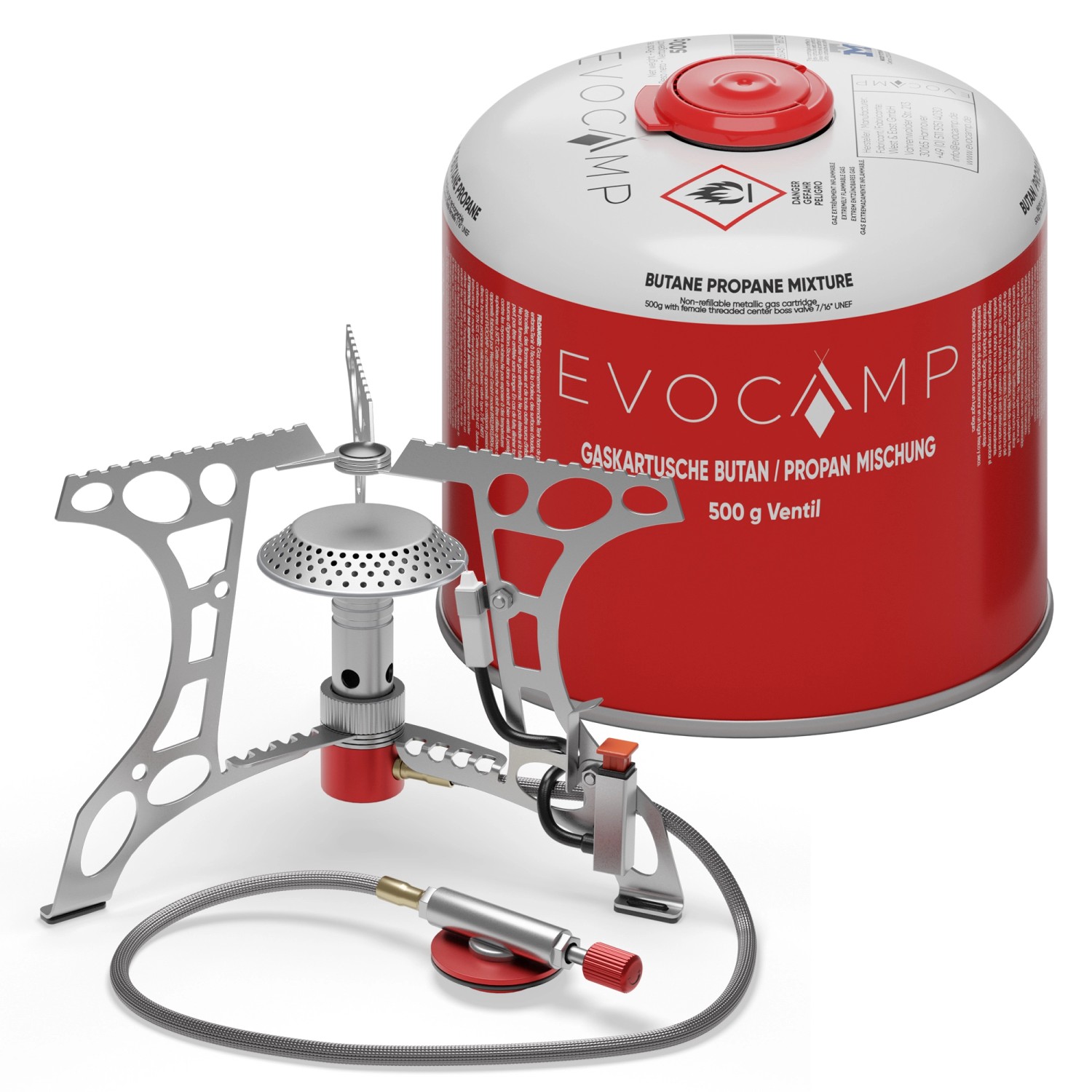 Evocamp Mini-Gaskocher 3.2 kW für Camping und Outdoor mit 500 g Kartusche
