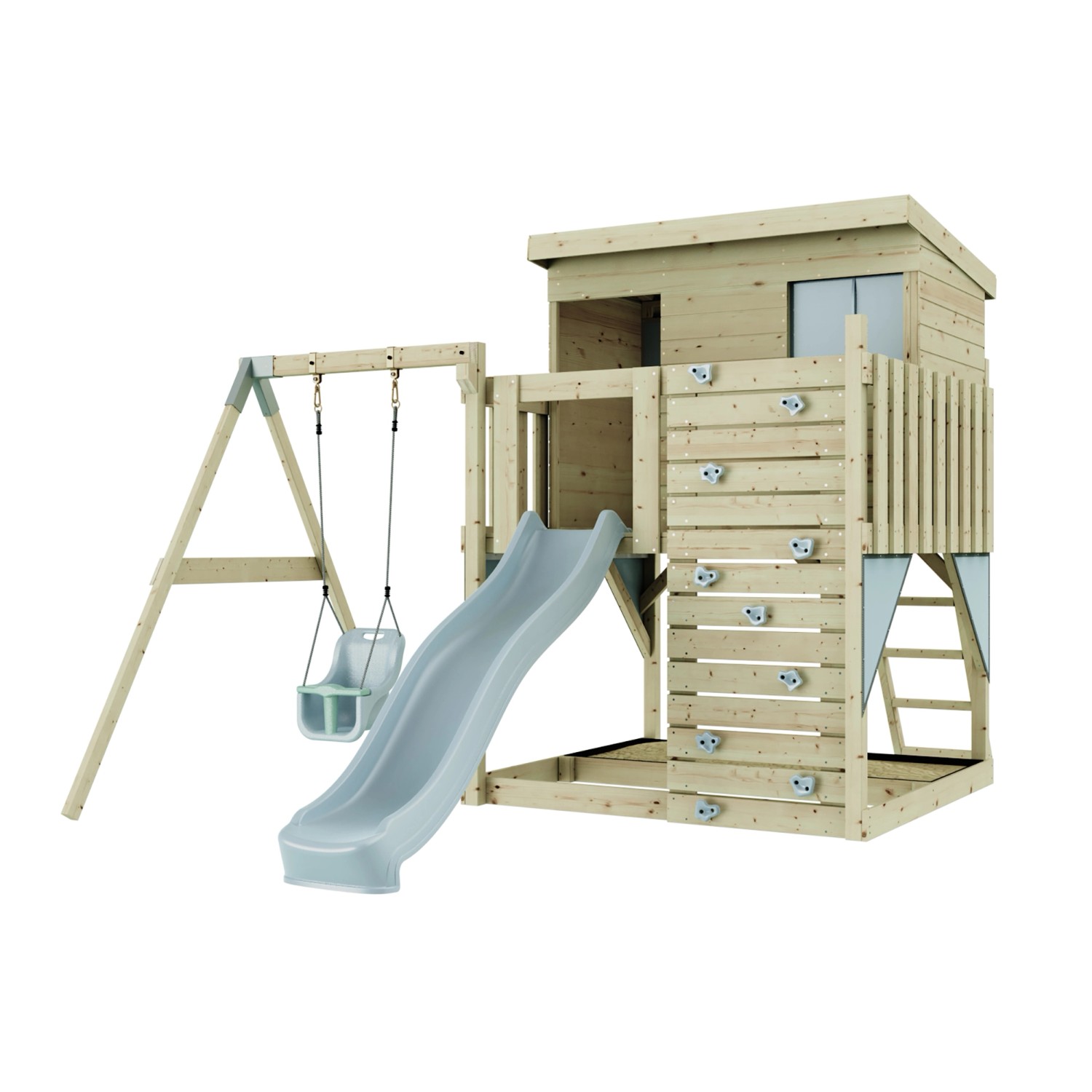 PolarPlay Spielturm Tjorven, mit Babyschaukel, Eisblau